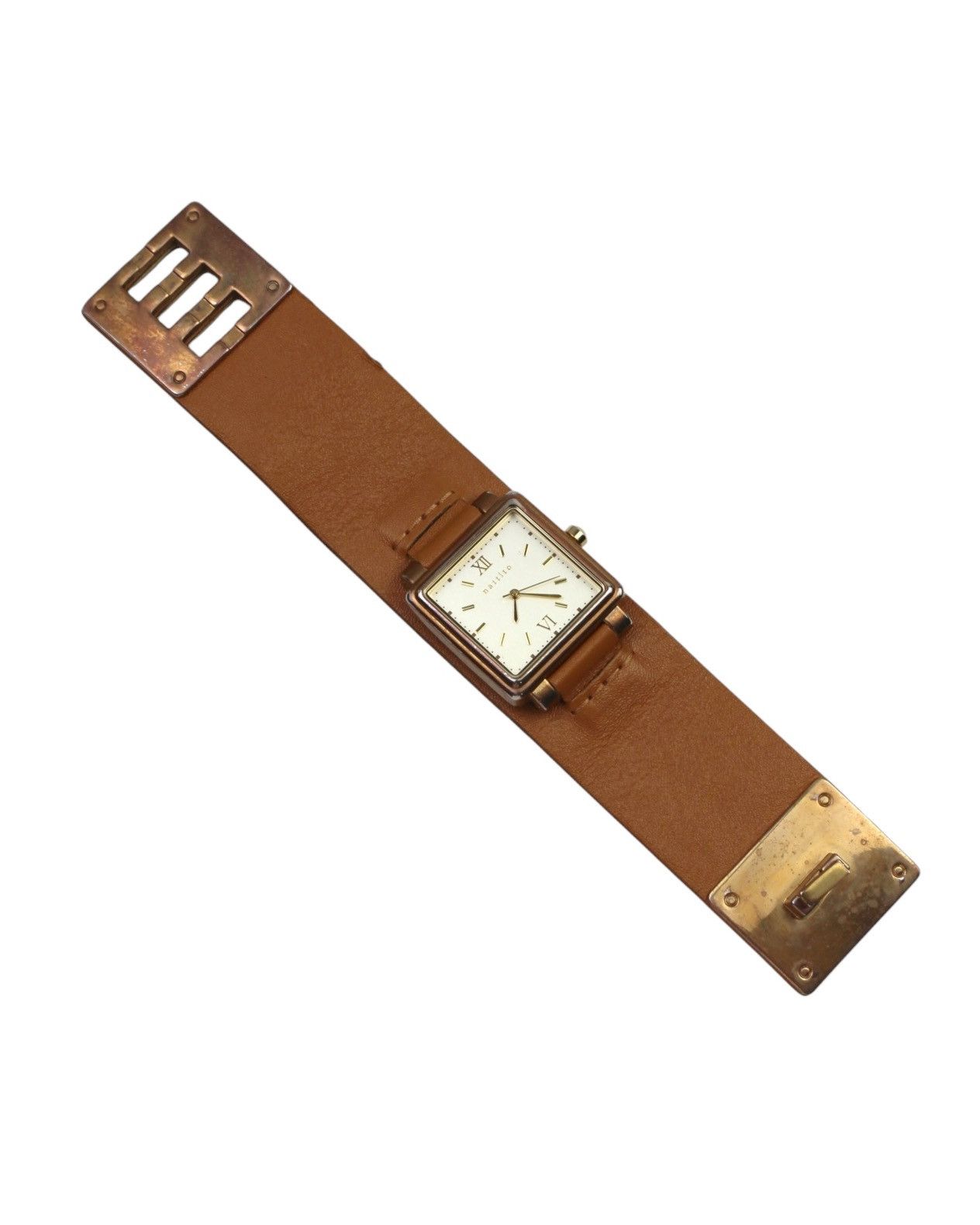 Japanese Brand 2000S NATITTO JAPAN SQUARE LEATHER CUFF RECTANGULAR WATCH Size ONE SIZE - 3 Thumbnail