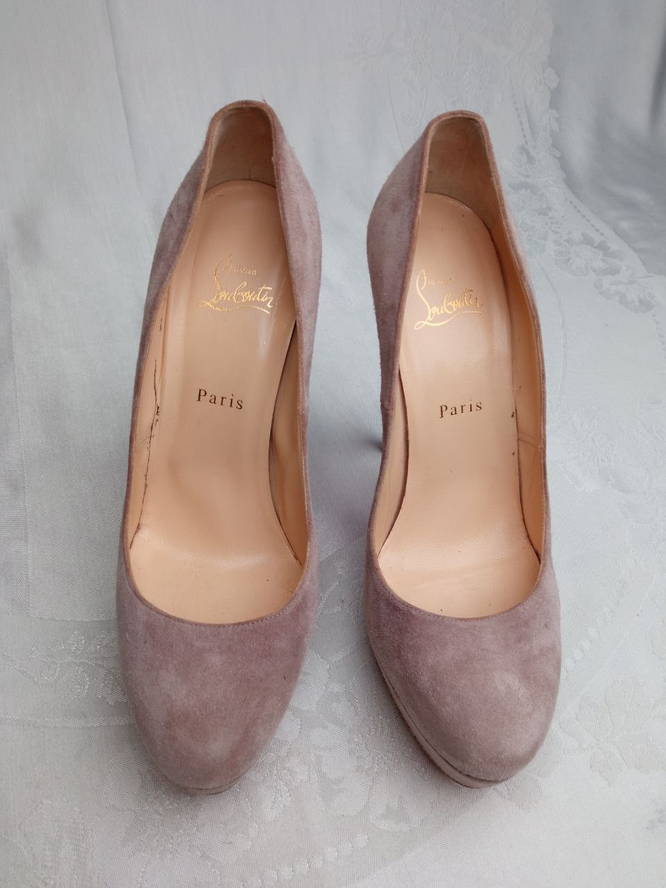Christian Louboutin Bianca blush suede 140 heel platform pumps Size US 10 / IT 40 - 2 Thumbnail