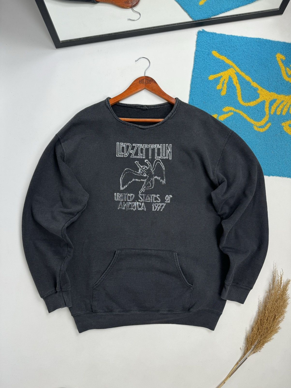 image of 1977 Led Zeppelin Tour Faded Graphite Sweatshirt in Graphite Black, Men's (Size Medium)