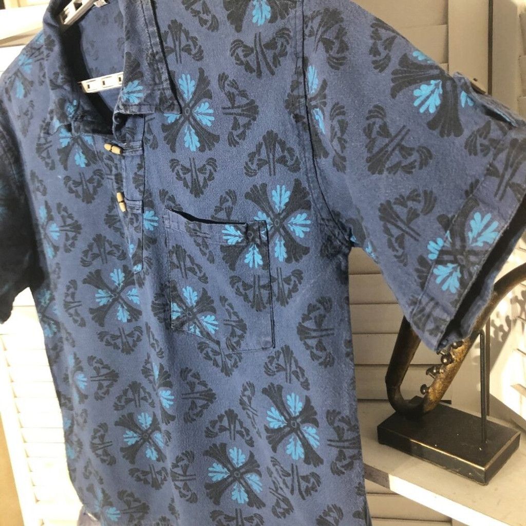 Vintage Vintage boho cotton shirt paisley blue short sleeves Sz L Size US L / EU 52-54 / 3 - 4 Thumbnail