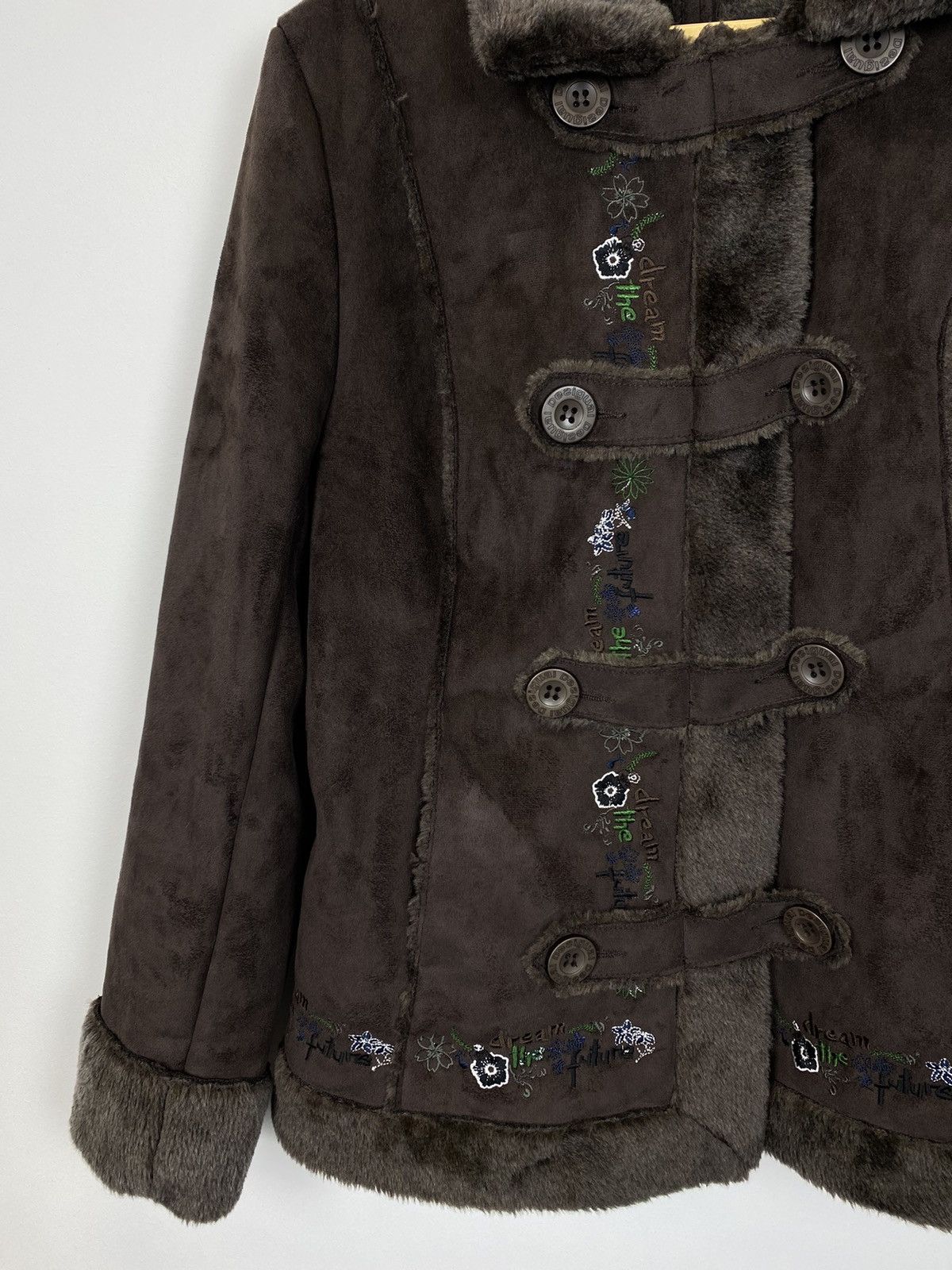 Desigual Vintage Y2K Desigual Faux Fur Brown Short Coat Jacket Floral Size M / US 6-8 / IT 42-44 - 3 Thumbnail