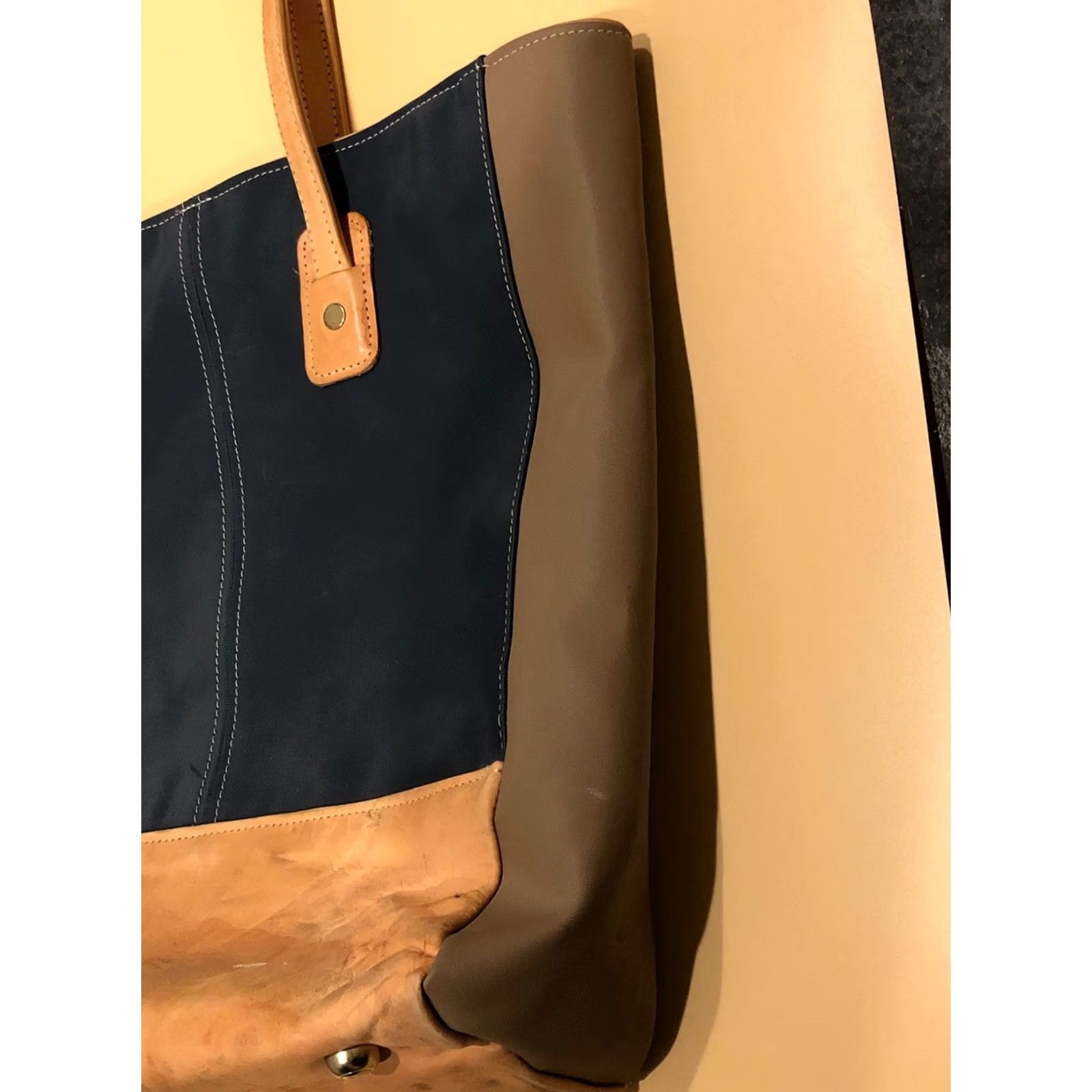 Vintage Jon Hart Tote Bag Purse Medium Navy Taupe and Tan Size ONE SIZE - 6 Thumbnail
