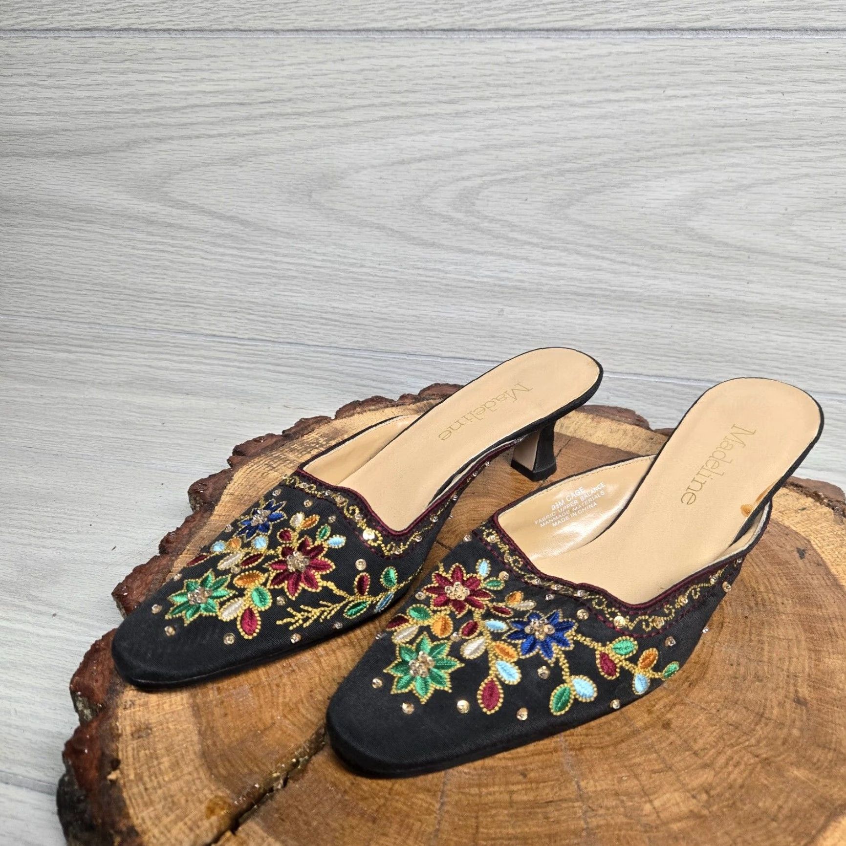 Vintage Madeline Block Heel Floral Loafer Women's 9.5M Black Slip On Pump Size US 10 / IT 40 - 2 Thumbnail