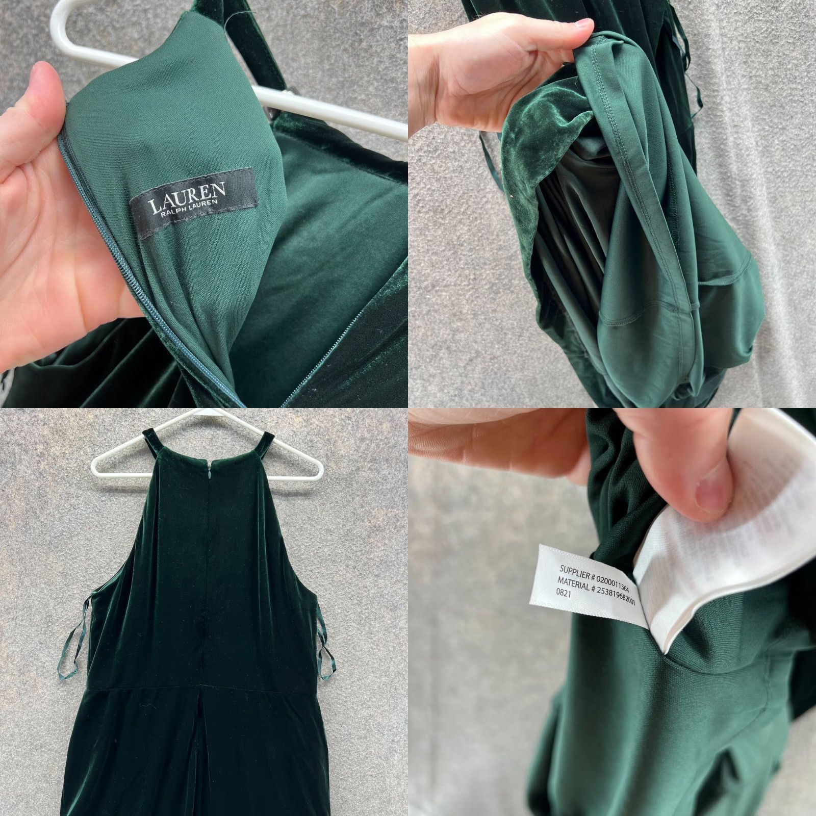 Ralph Lauren VINTAGE? No — Lauren Ralph Lauren Dress Women 8 Green Long Velvet Halter Gown Deep Pine Dress Sleeveless Halter A-Line Formal Party Wedding Size M / US 6-8 / IT 42-44 - 8 Thumbnail