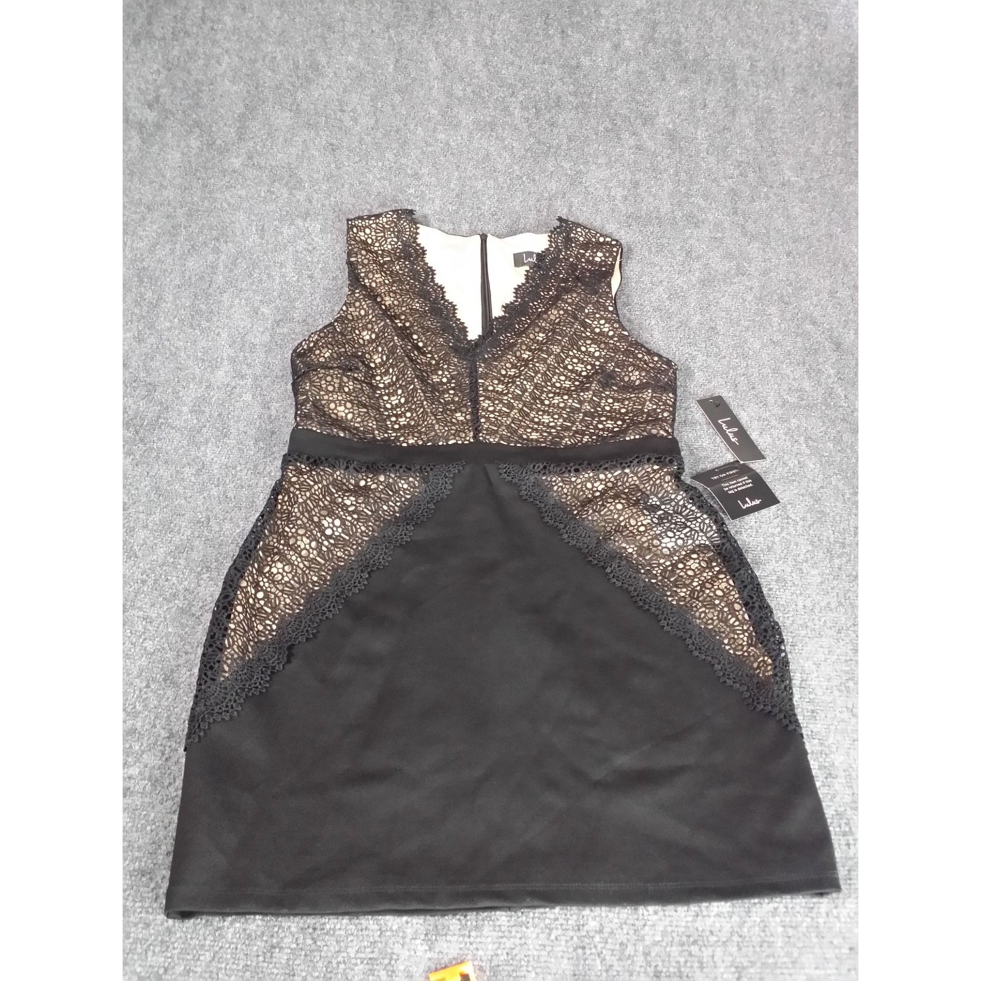 Lulus Lulus After The After Party Black and Nude Lace Bodycon Dres Size L / US 10 / IT 46 - 1 Thumbnail
