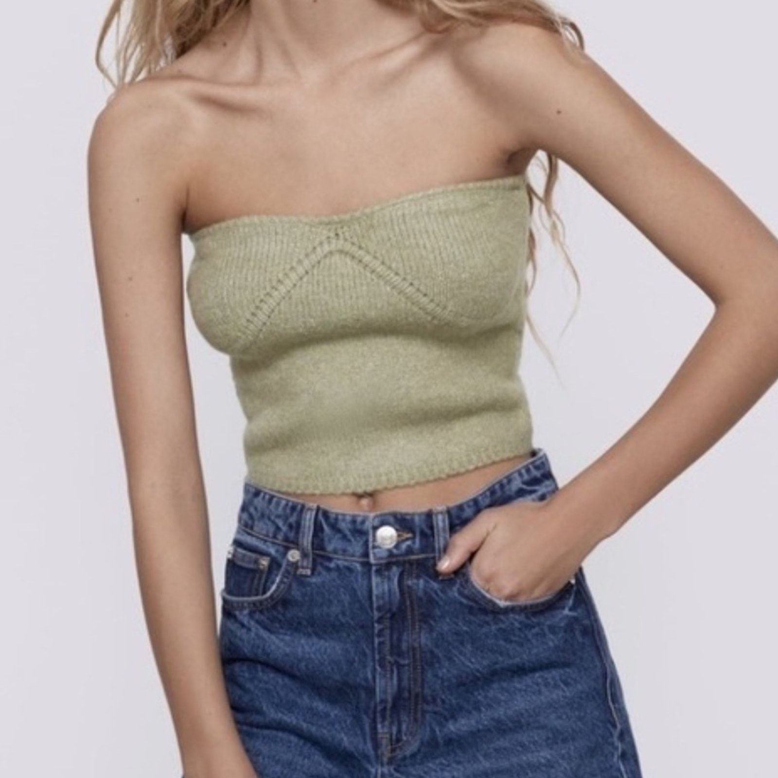 Zara Zara Green Knit Bustier Top – Gray/Green – Size M – EUC Size M / US 6-8 / IT 42-44 - 1 Thumbnail
