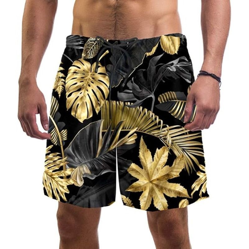 Other Tropical Palm Leaves Swim Trunks Short Black/Gold Men's 3XL Size US 42 / EU 58 - 1 Thumbnail