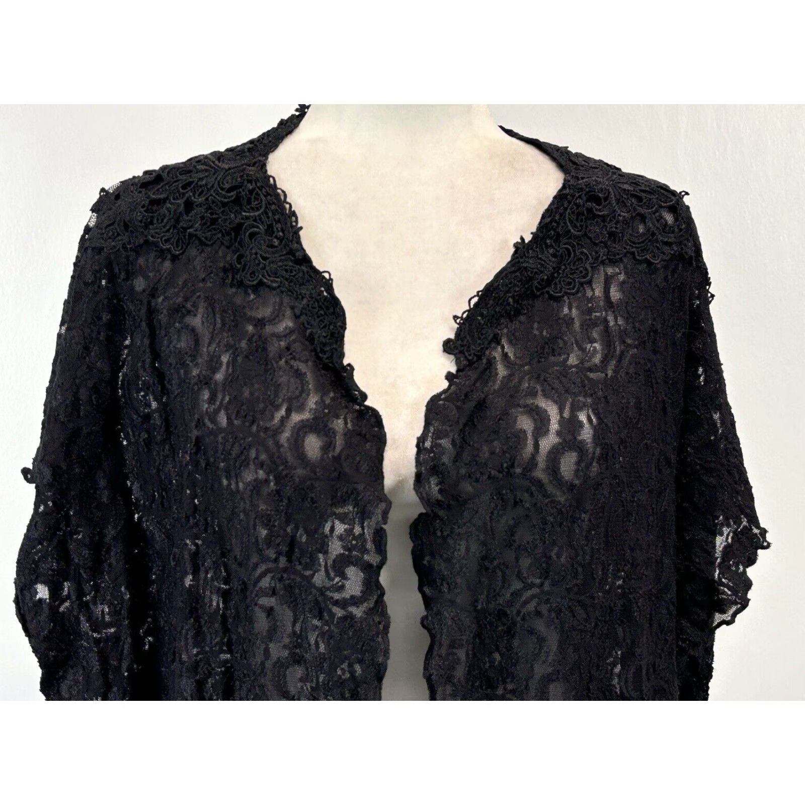 Vintage VINTAGE Rebecca Intimates Plus Black Lace Cover 1X Semi-Sheer Dolman Sleeve Floral Party Womens Size XL / US 12-14 / IT 48-50 - 5 Thumbnail