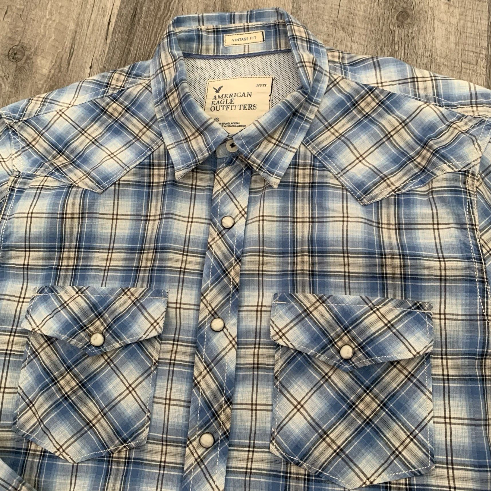 American Eagle Outfitters VINTAGE American Eagle Outfitters Shirt Mens Large Pearl Snap Blue Plaid L/S Vintage Fit Size US L / EU 52-54 / 3 - 3 Thumbnail