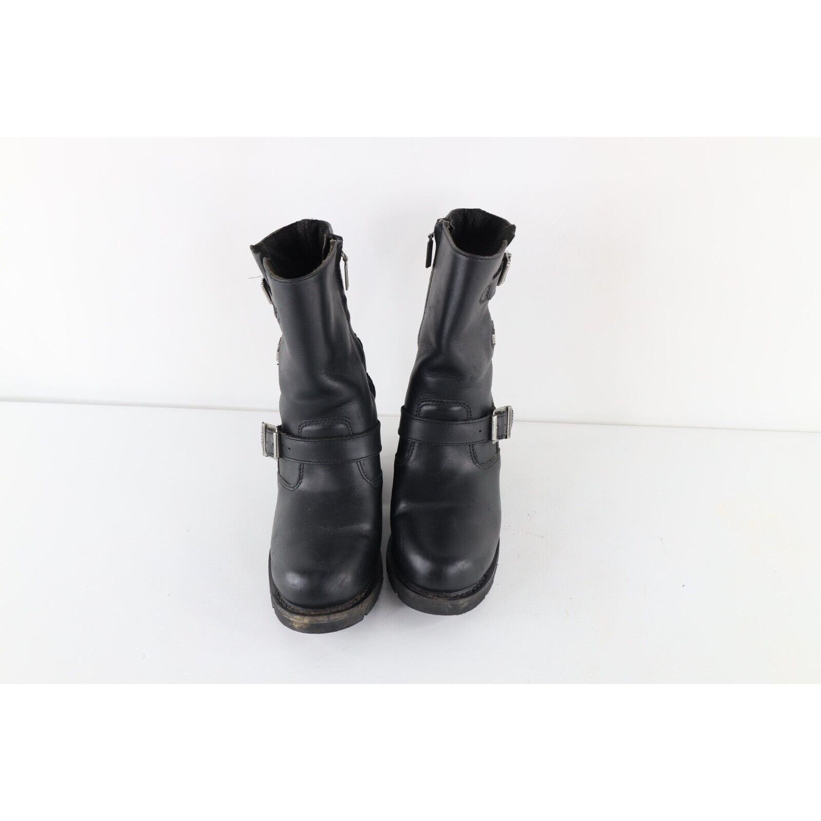 Harley Davidson × Vintage Vintage 90s Harley Davidson Leather Buckle Heeled Boots Size US 8 / IT 38 - 2 Thumbnail
