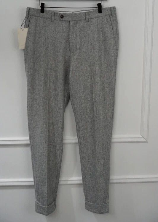 Suitsupply Men Suitsupply Soho Turn- Up Trousers Flannel Wool Grey US40 Size 40R - 1 Thumbnail