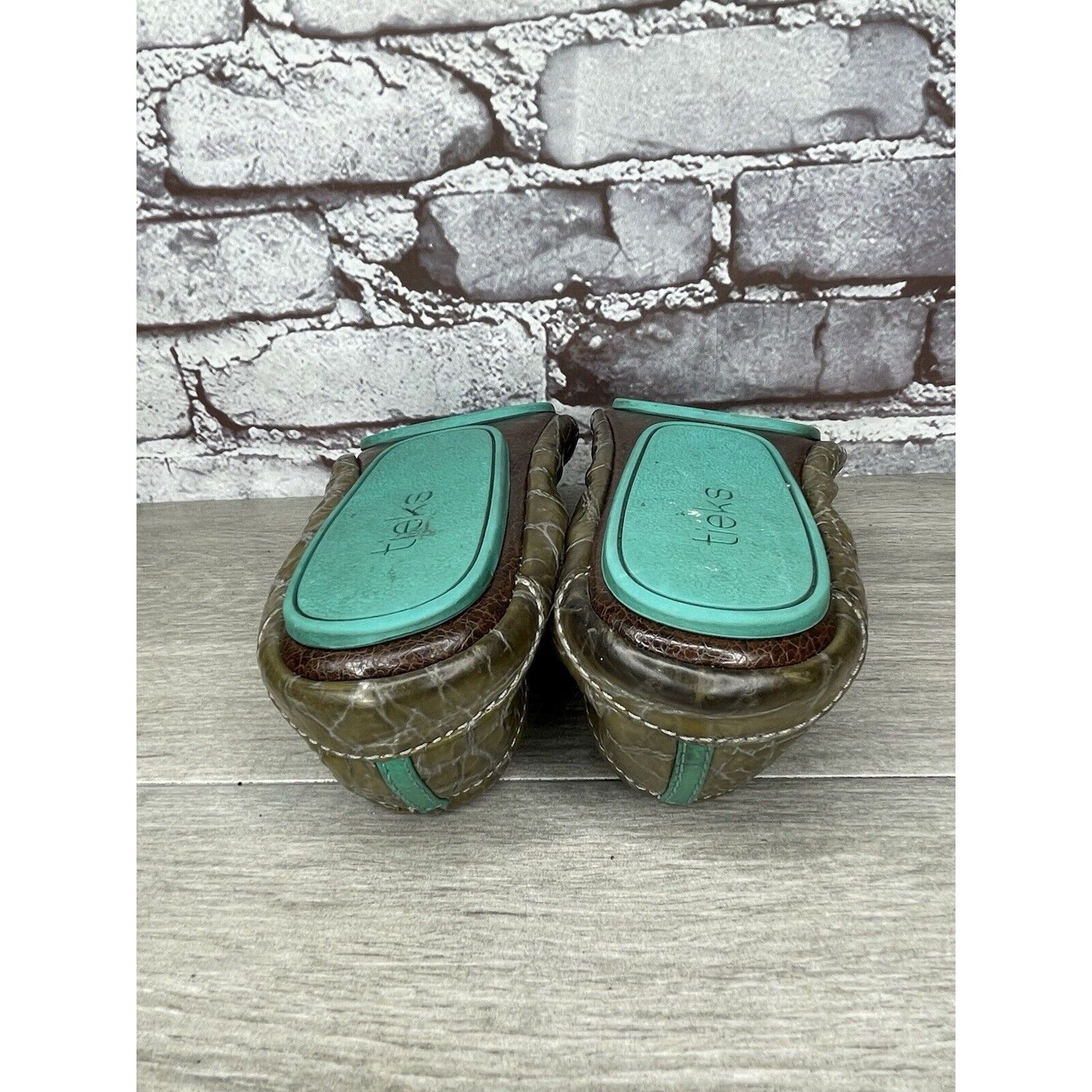 Other Tieks Green Grey Leather Croc Patent Leather Ballet Flats Sh Size US 7 / IT 37 - 8 Thumbnail
