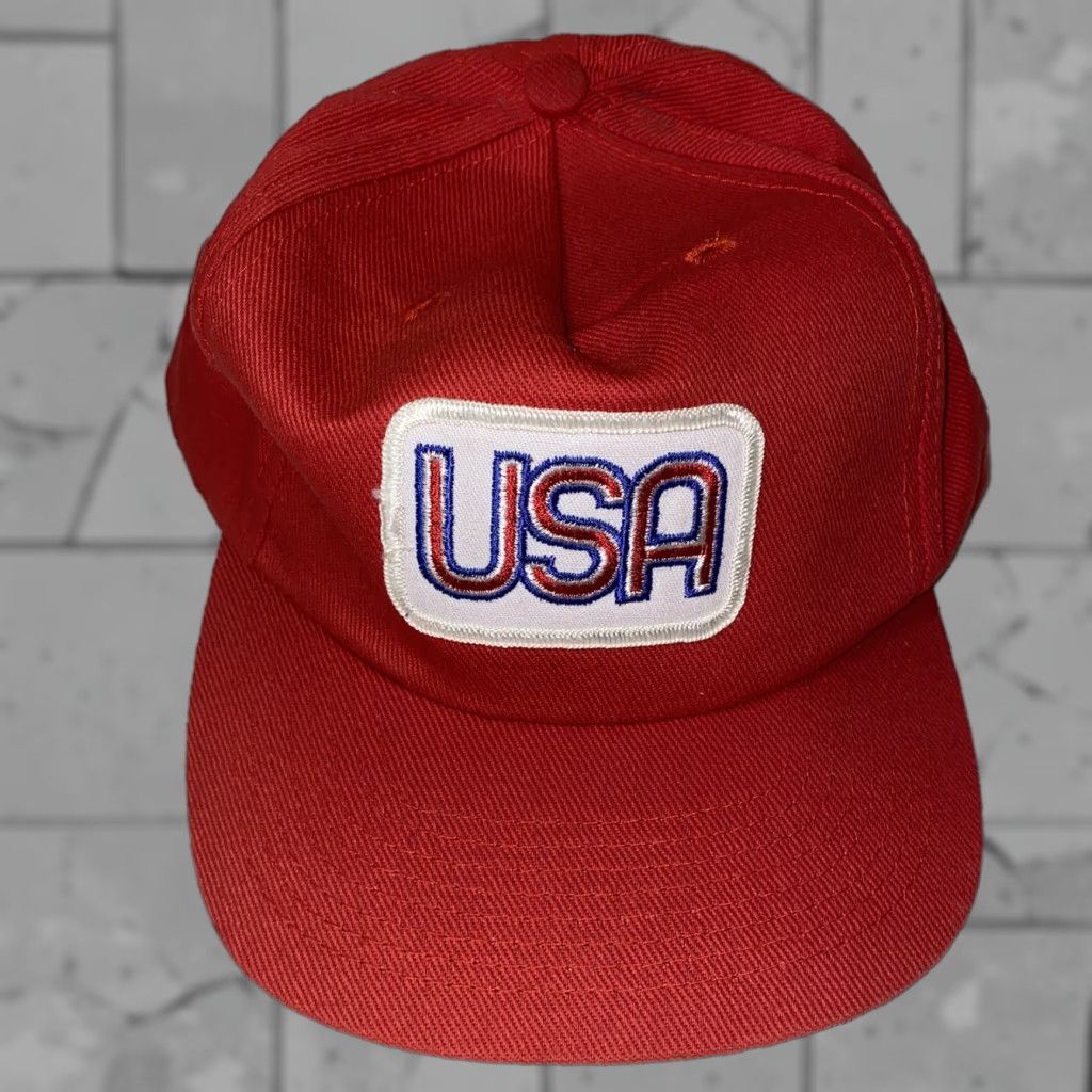 Vintage VINTAGE Unbranded Mens Red USA Snapback Adjustable Hat Size ONE SIZE - 1 Thumbnail
