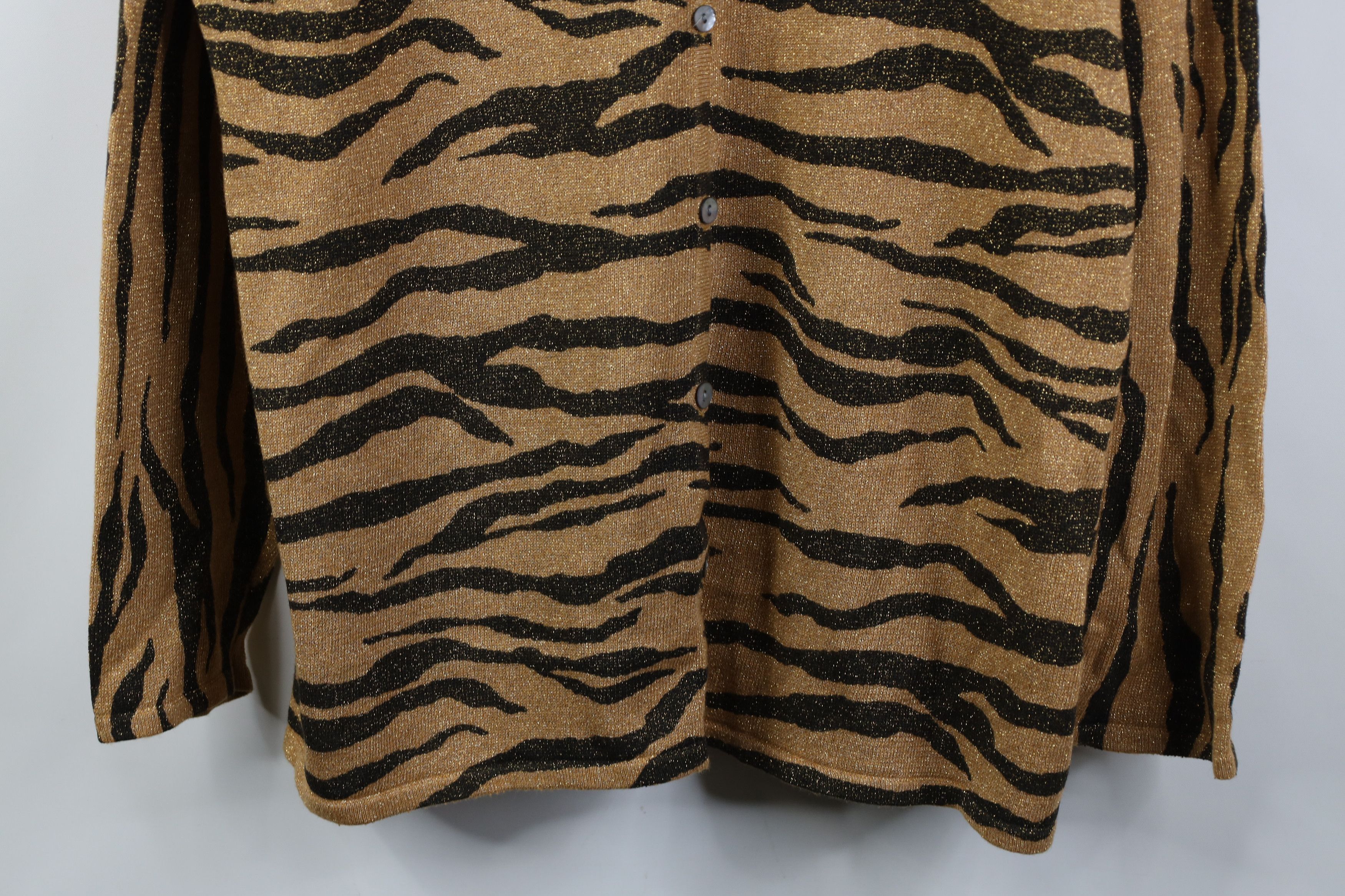 Vintage Vintage 90s Streetwear Tiger Stripe Knit Cardigan Sweater Size XXL / US 16-18 / IT 52-54 - 3 Thumbnail