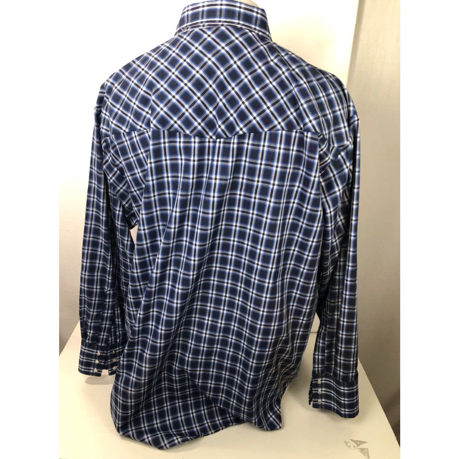 Vintage ELY Cattleman - Pearl Snap Western Rockabilly Cowboy Shirt - Blue/White Plaid - 2XL - Cotton - Button-Up - Men Adult Size US XXL / EU 58 / 5 - 5 Thumbnail