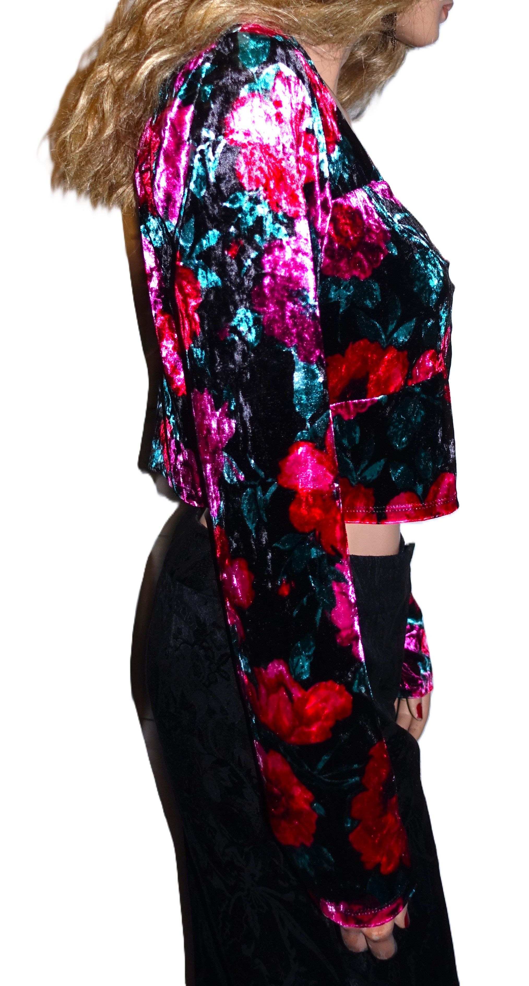 Madden NYC Madden NYC Red Floral Velvet Cropped Blouse XXL Size XXL / US 16-18 / IT 52-54 - 6 Thumbnail