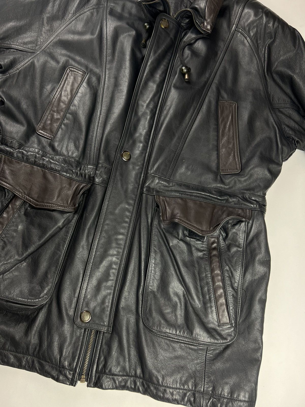 Japanese Brand × Vintage Vintage men's leather jacket black with brown inserts Size US XL / EU 56 / 4 - 4 Thumbnail