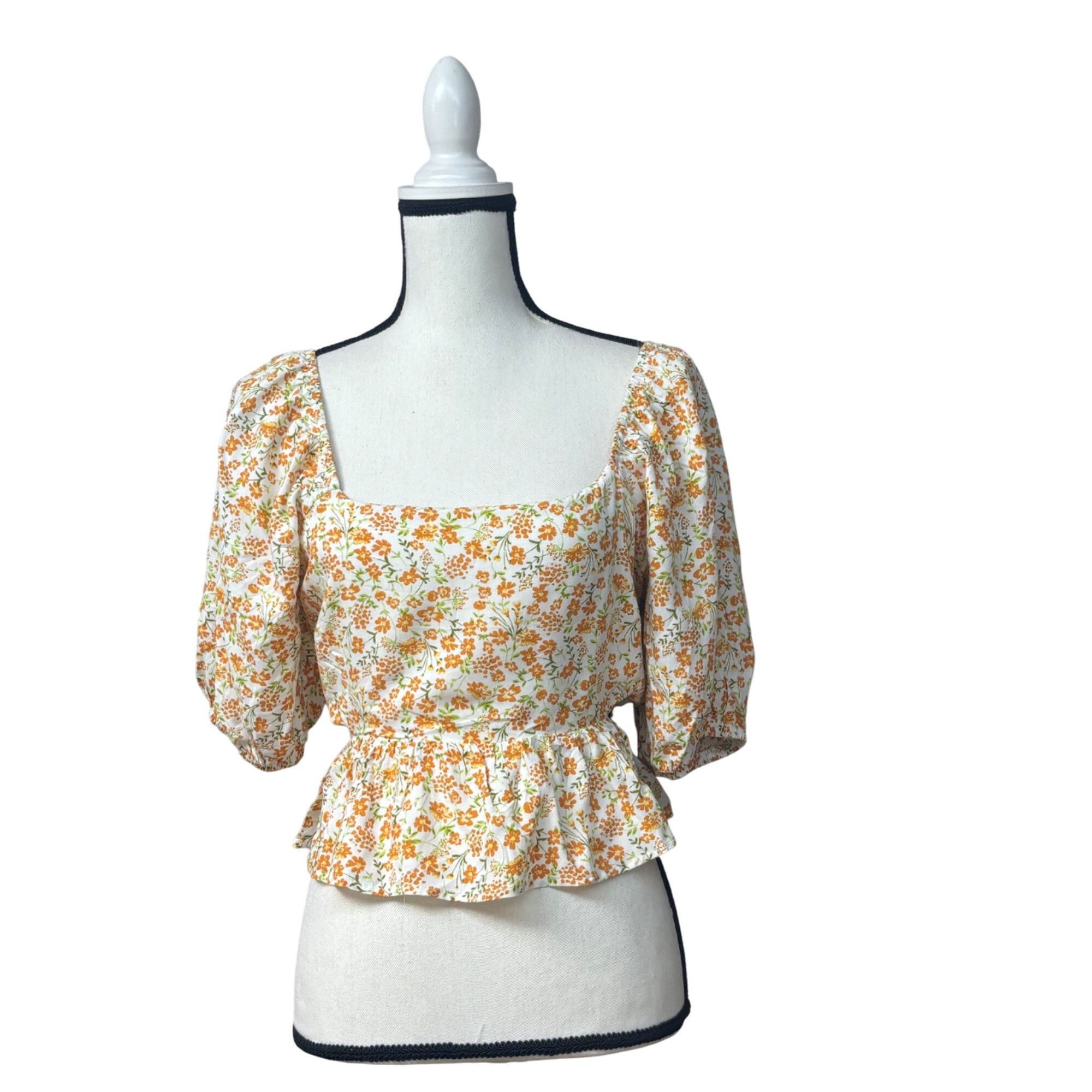 Other LUSH Junior’s Floral Puff Sleeve, Ruffle Hem Tie-Back Blouse Size M / US 6-8 / IT 42-44 - 10 Thumbnail