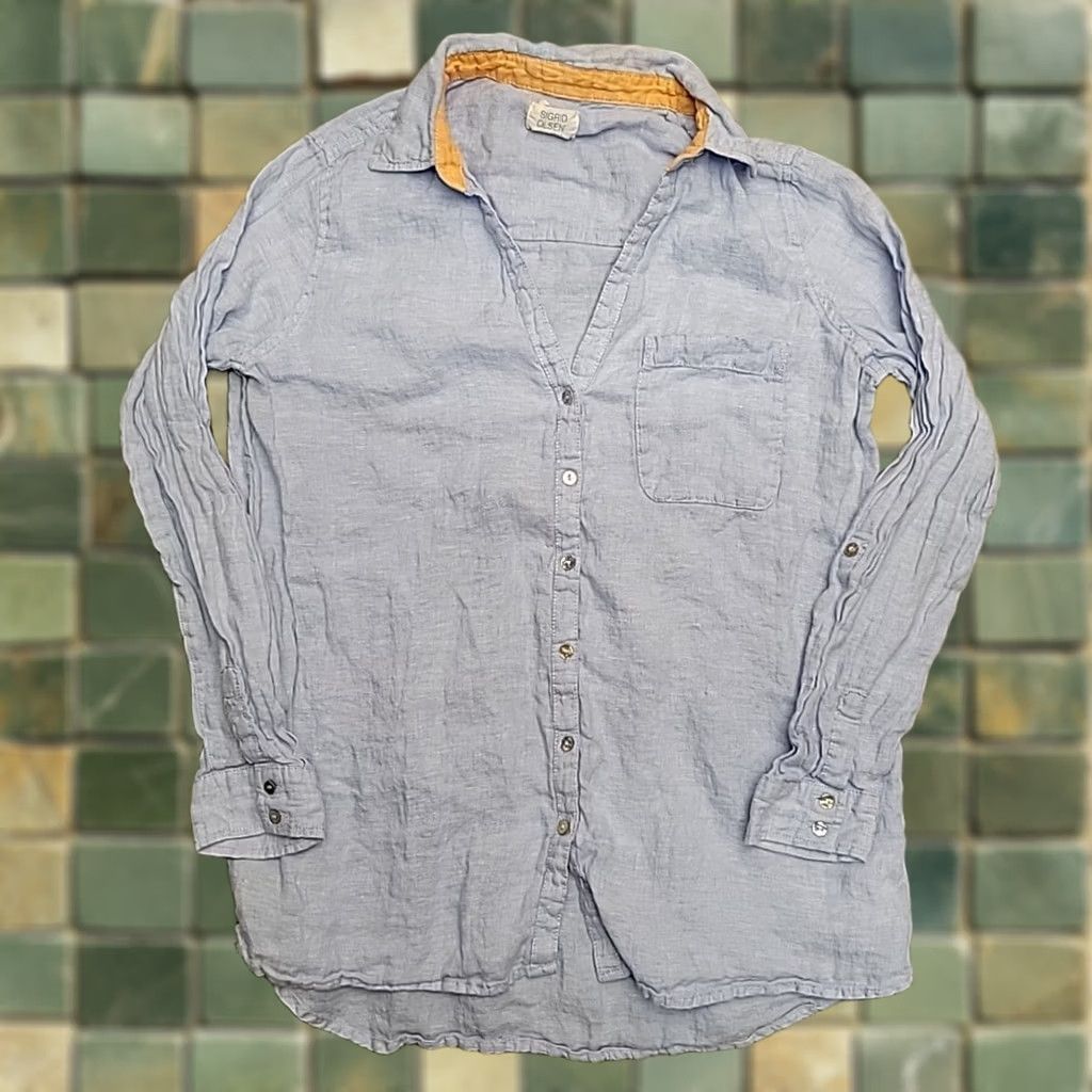 Vintage Sigrid Olsen Womens Small Blue Linen Long Sleeve Summer Coastal Beach Shirt Size S / US 4 / IT 40 - 1 Thumbnail