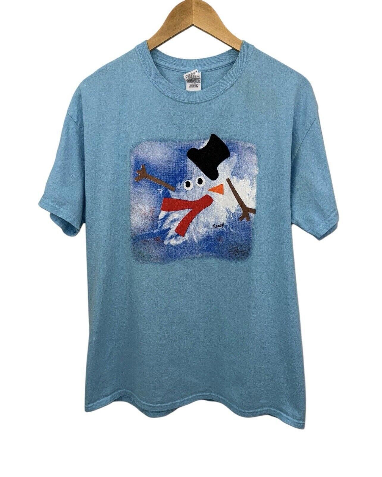 Designer Vintage Sky Blue Snowman Christmas Grapic Kendyl Art Shirt L Size US L / EU 52-54 / 3 - 1 Thumbnail