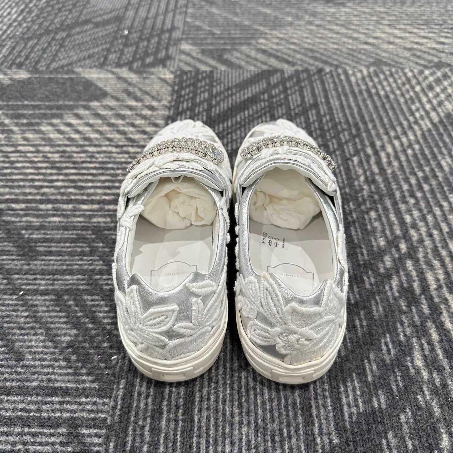 Roberto Cavalli Roger Vivier White Square Crystal Lace Sneaker 37 99 New Size US 6.5 / IT 36.5 - 3 Thumbnail