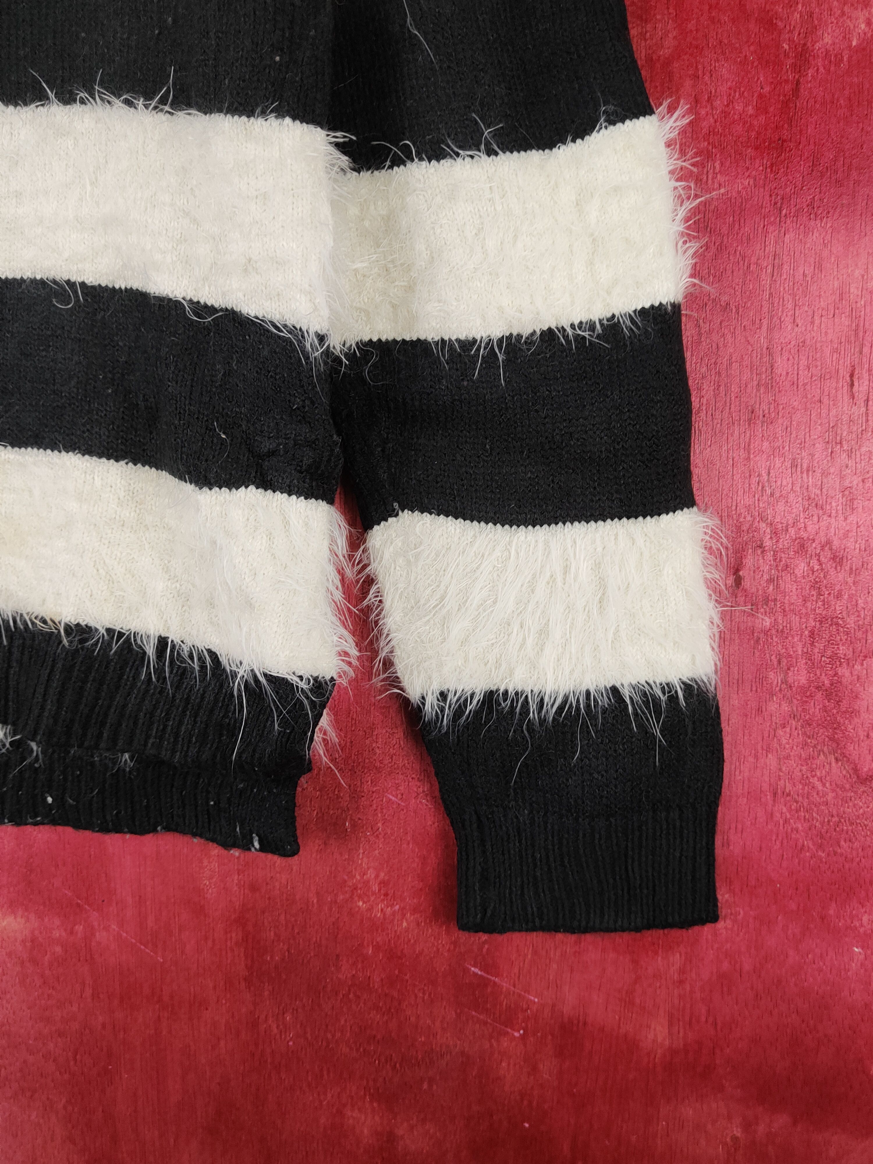 Japanese Brand × Vintage Beige Stripe Fur Mohair Knitwear ❌ Kurt Cobain Design Size M / US 6-8 / IT 42-44 - 7 Thumbnail