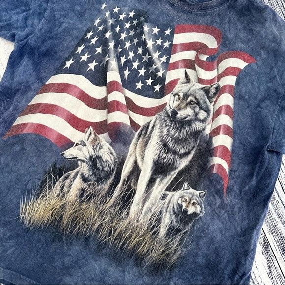 The Mountain Vintage The Mountain American Flag & Wolf Tie Dye T-Shirt Size US XL / EU 56 / 4 - 2 Thumbnail