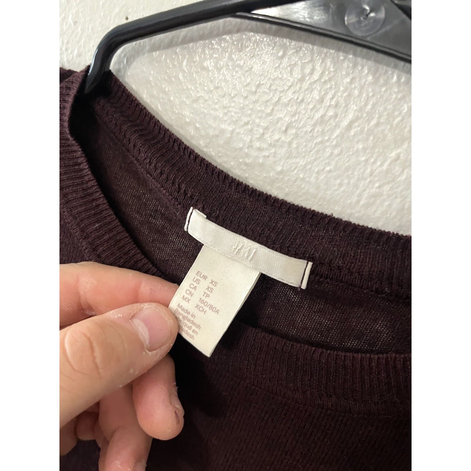 H&M H&M Basic Slim Fit Long Sleeve T-Shirt Women XS Burgundy Cotton Size XS / US 0-2 / IT 36-38 - 2 Thumbnail