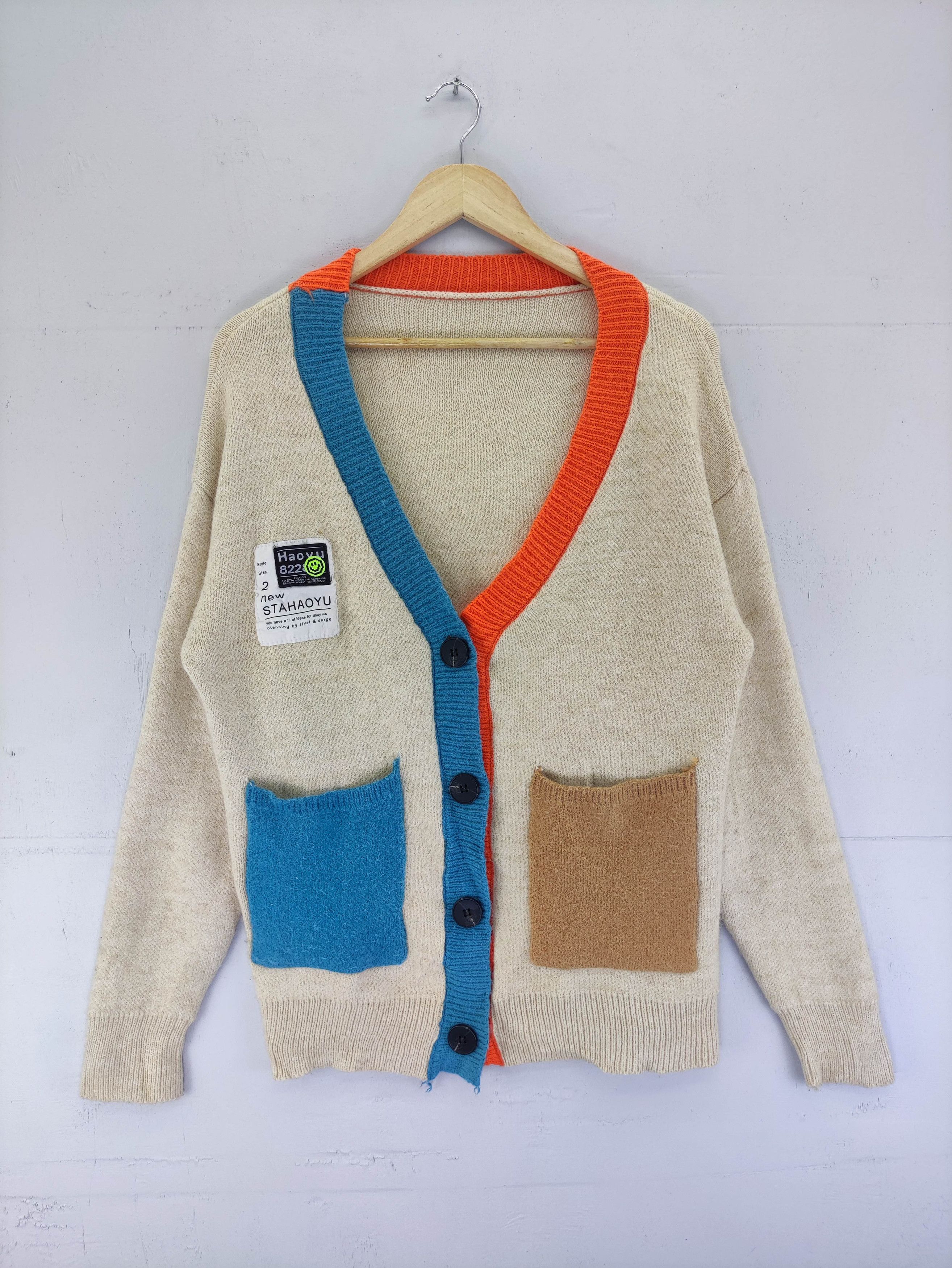 Japanese Brand Vintage Cardigan Wool Sweater 2 Tone Colour Poket Size M / US 6-8 / IT 42-44 - 1 Thumbnail