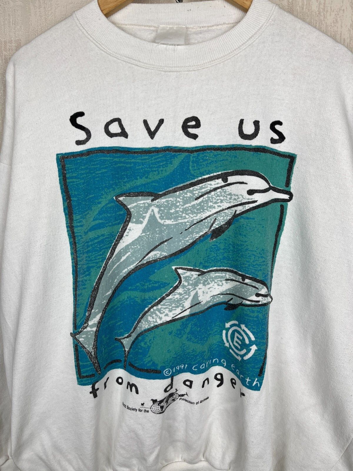 Vintage Vintage "Save Us From Danger" 1991 Caring Earth Sweatshirt Size US L / EU 52-54 / 3 - 3 Thumbnail