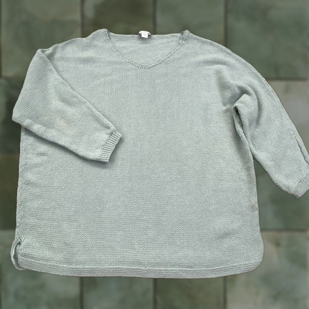 J. Jill J Jill Womens Green Linen Cotton Sweater Small Oversized Boxy V Neck Long Sleeves Size S / US 4 / IT 40 - 1 Thumbnail