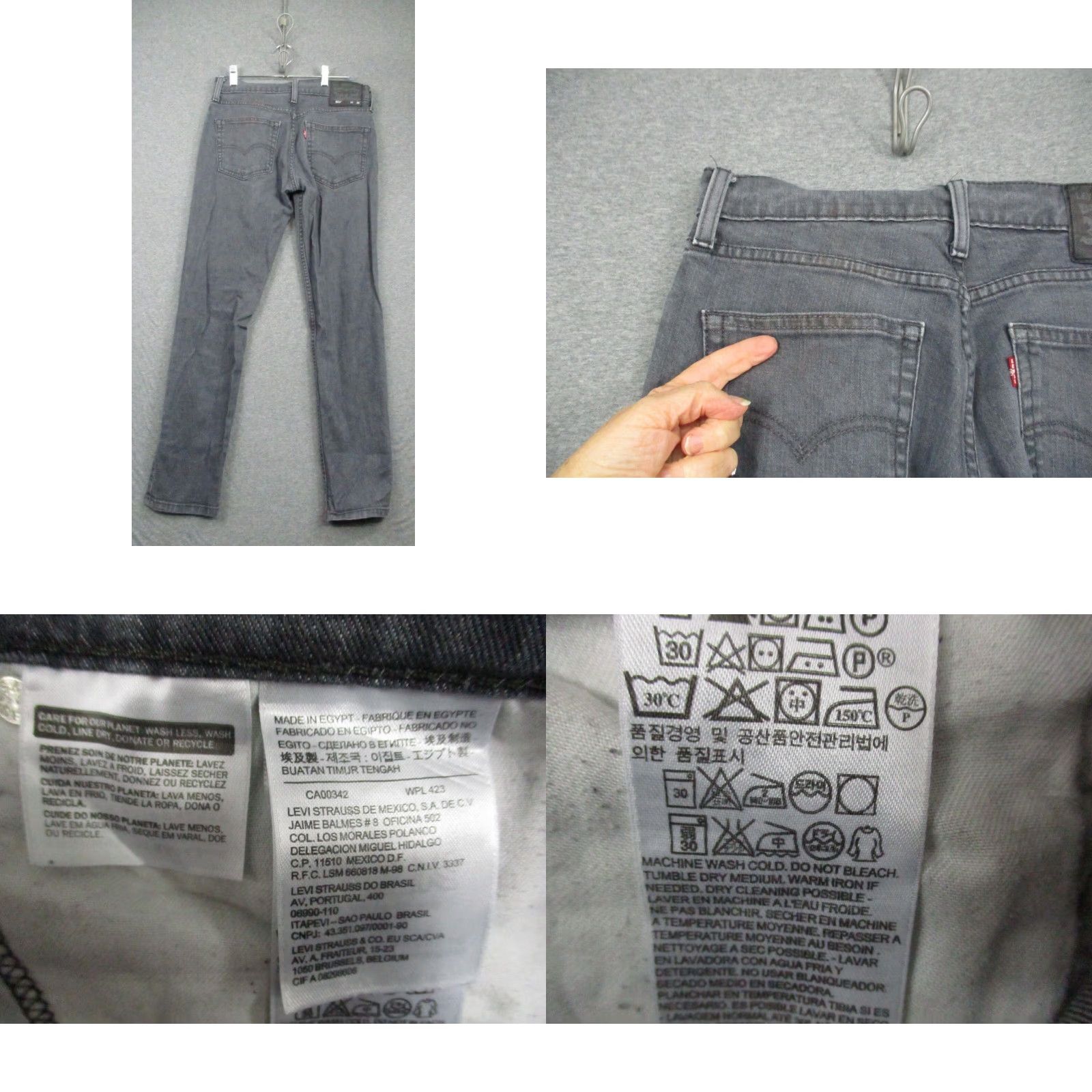 Levi's Levi's 511 Jeans Men Slim Straight 31 x 32 Gray Charcoal Wash Denim Cotton 5-Pocket Zip Size US 31 - 8 Thumbnail