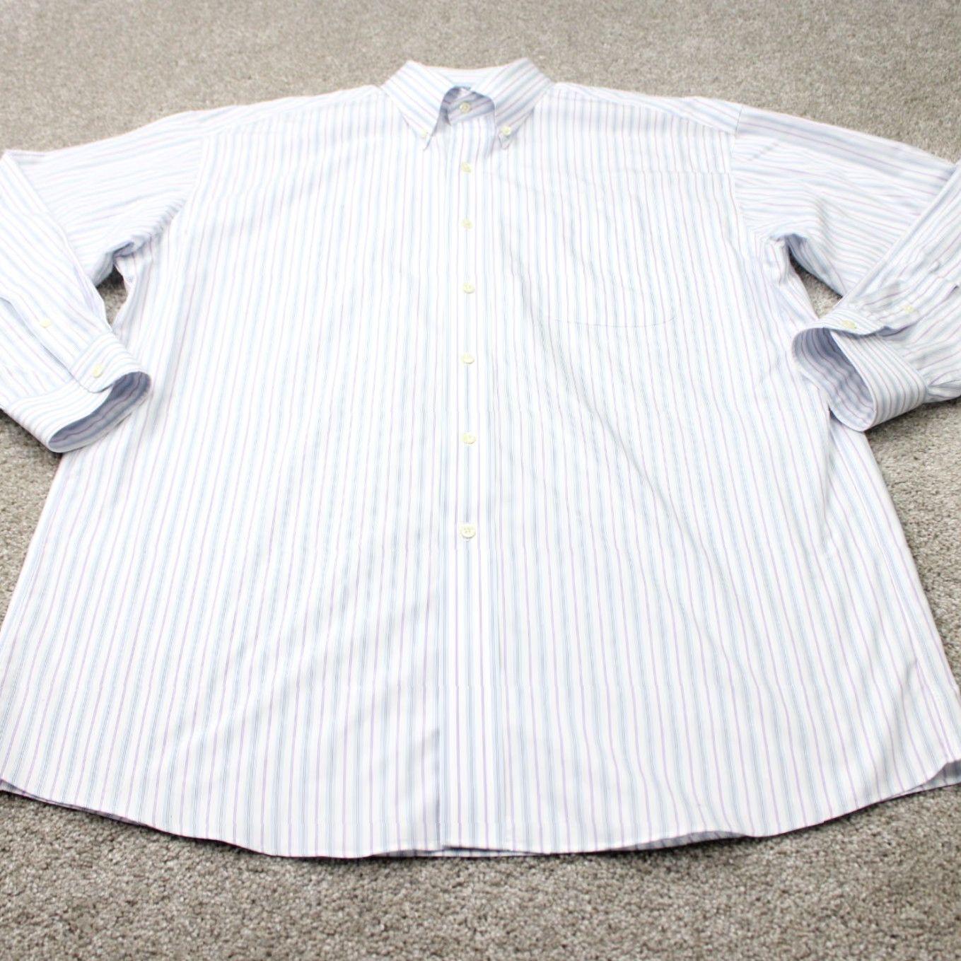 Jos. A. Bank Jos. A. Bank Shirt Mens 16, 33 White/Blue/Purple Striped 100% Cotton L/S Button-Down Collared Dress Shirt Regular Fit Size US L / EU 52-54 / 3 - 3 Thumbnail