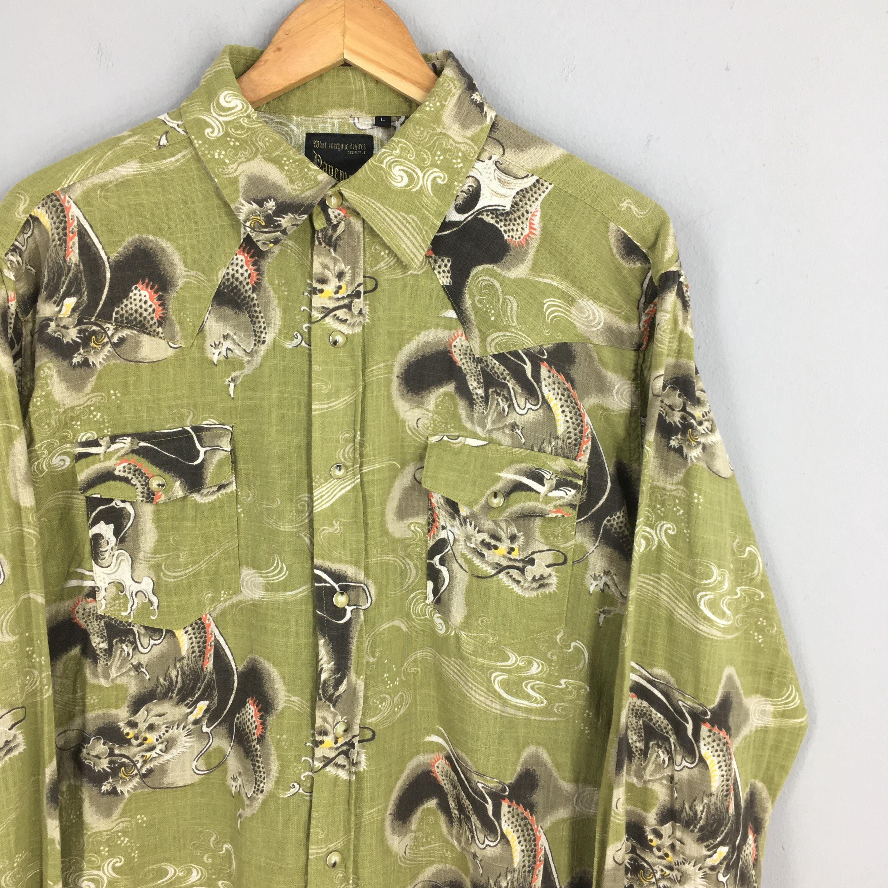 Flannel × Vintage Vintage Pavement Japanese Dragon Raijin Art Shirt Large Size US L / EU 52-54 / 3 - 2 Thumbnail