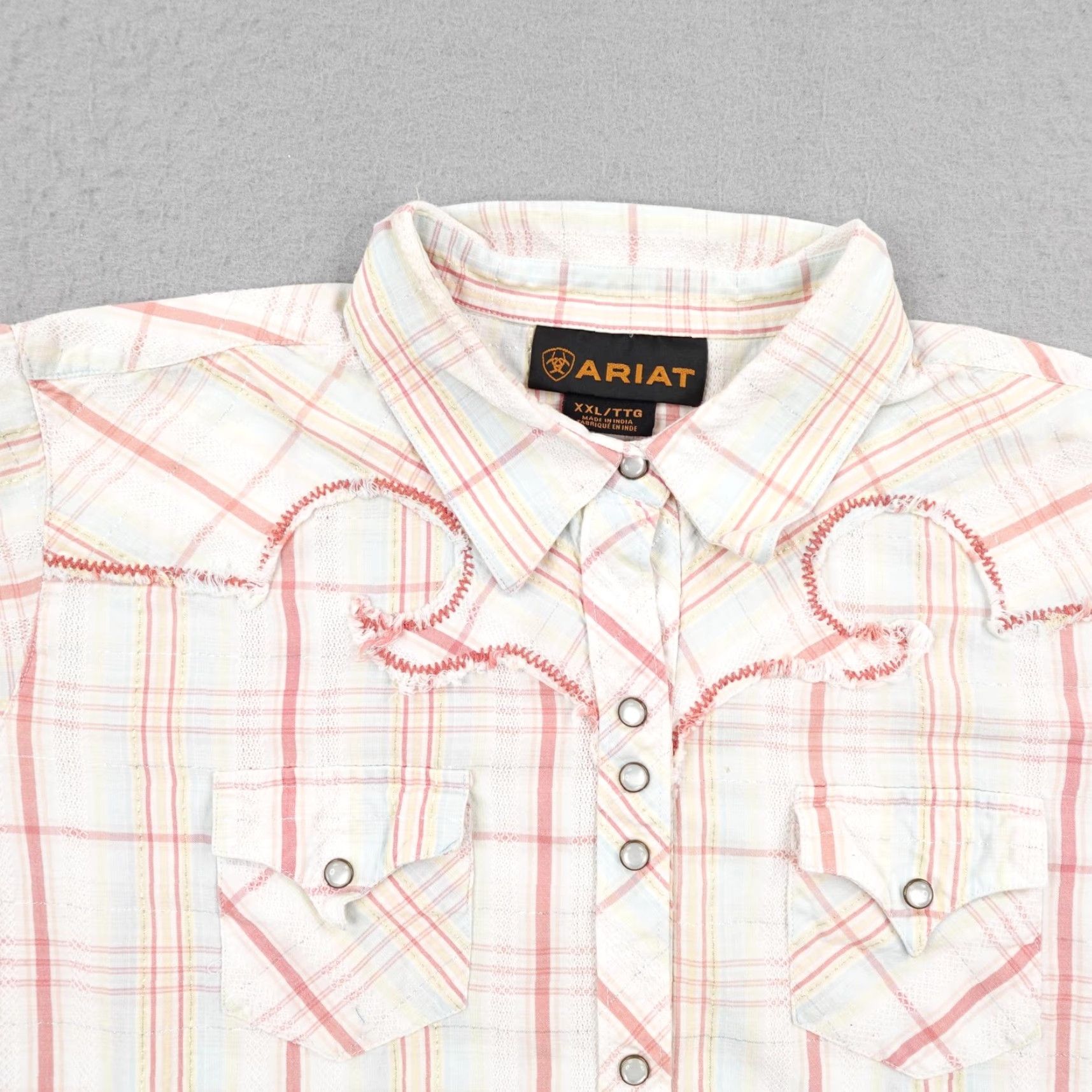 Ariat Ariat Shirt Womens XXL Pink Blue White Plaid Western Pearl Snap Metallic Rodeo Size XXL / US 16-18 / IT 52-54 - 2 Thumbnail