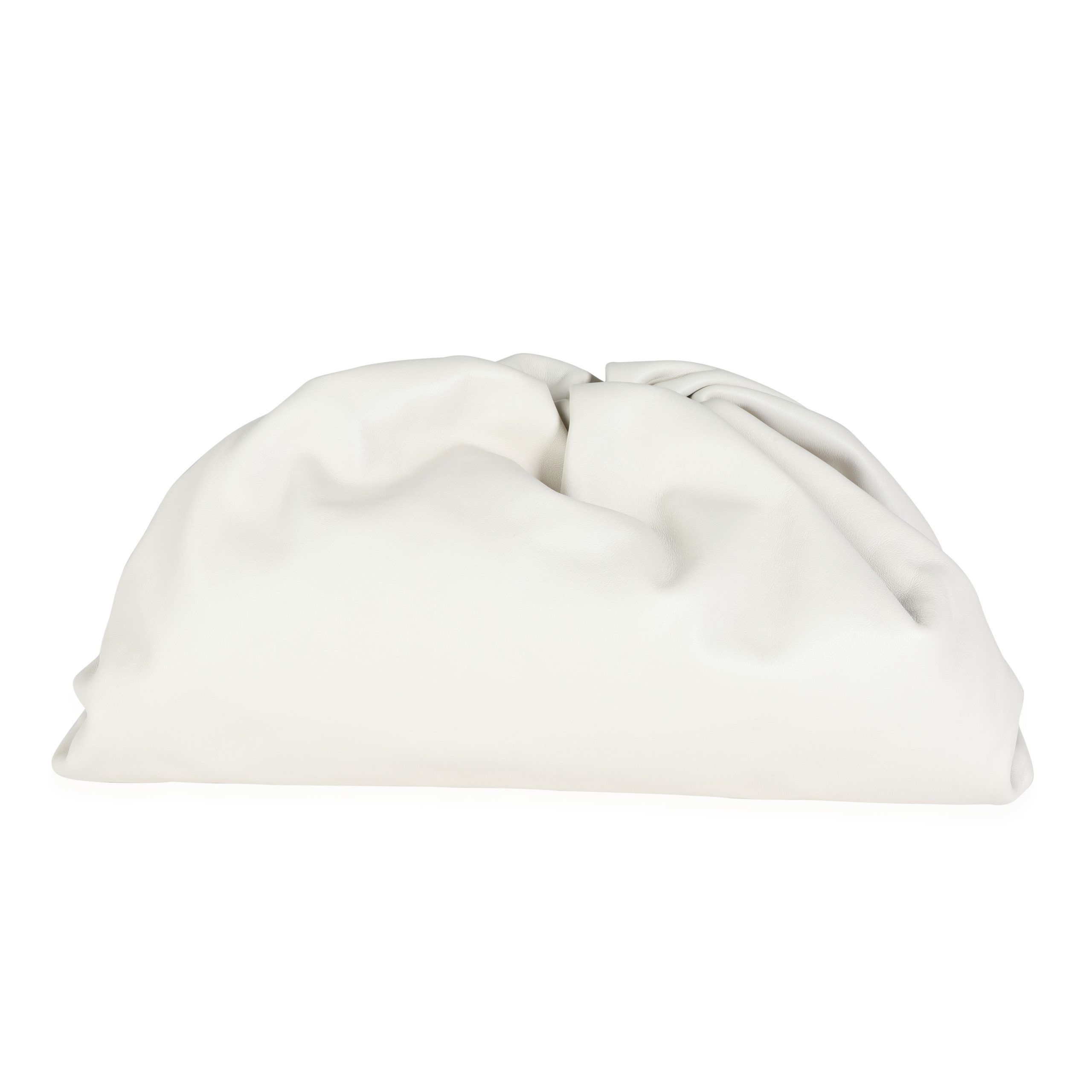 image of Bottega Veneta Plaster Calfskin Leather Pouch in White, Women's