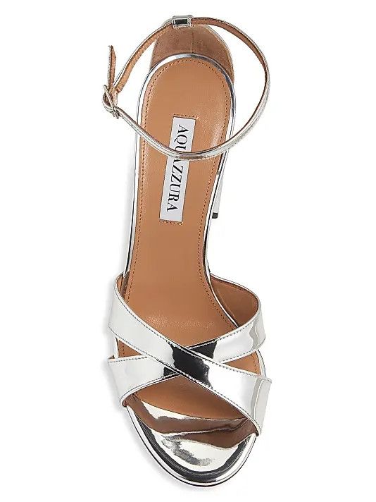 Aquazzura os11x1225 Divine 85MM Metallic Block-Heel Sandals in Silver Size US 7 / IT 37 - 4 Thumbnail