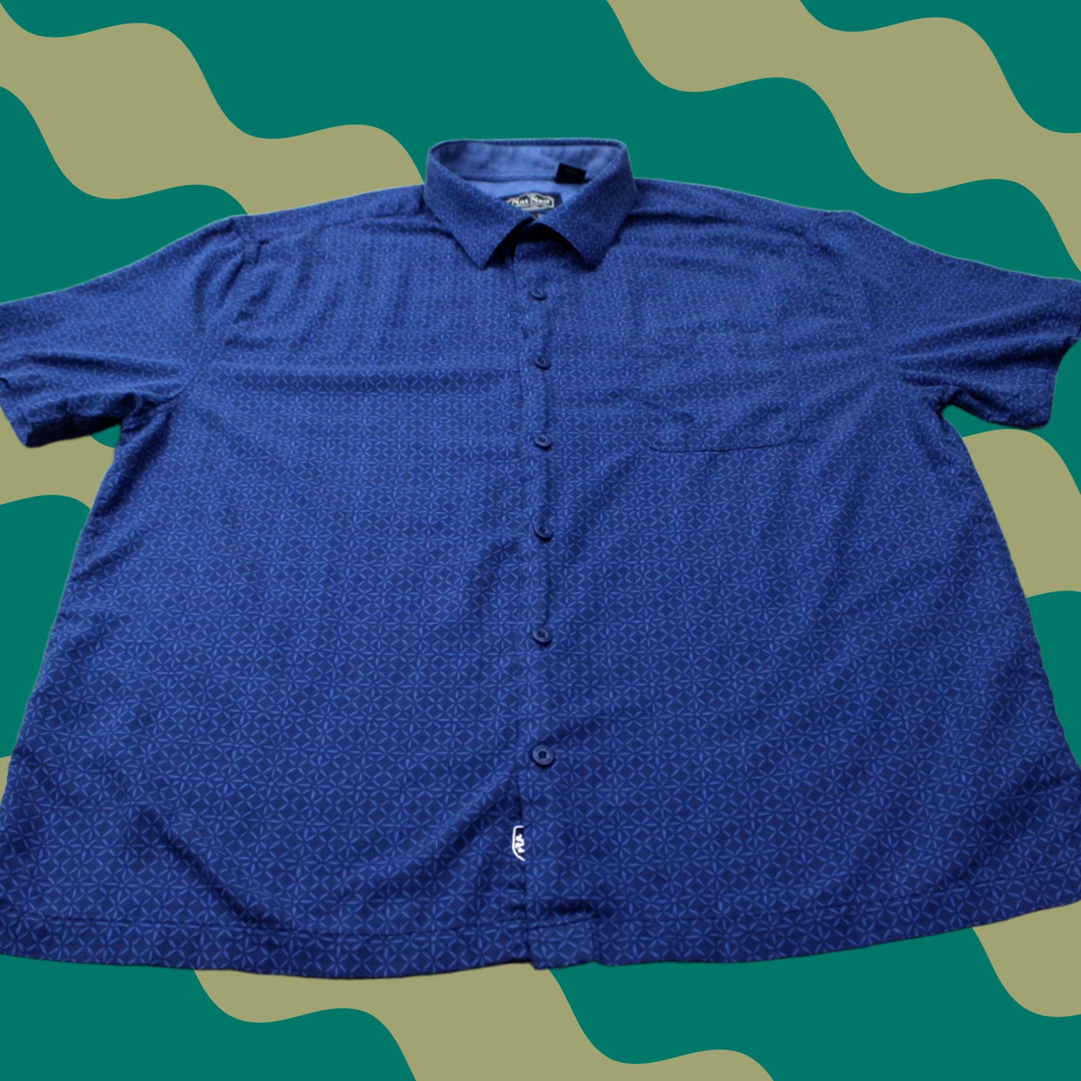 Nat Nast Nat Nast Shirt Mens XL Blue Geometric Silk/Cotton Blend Short Sleeve Button Up Size US XL / EU 56 / 4 - 1 Thumbnail