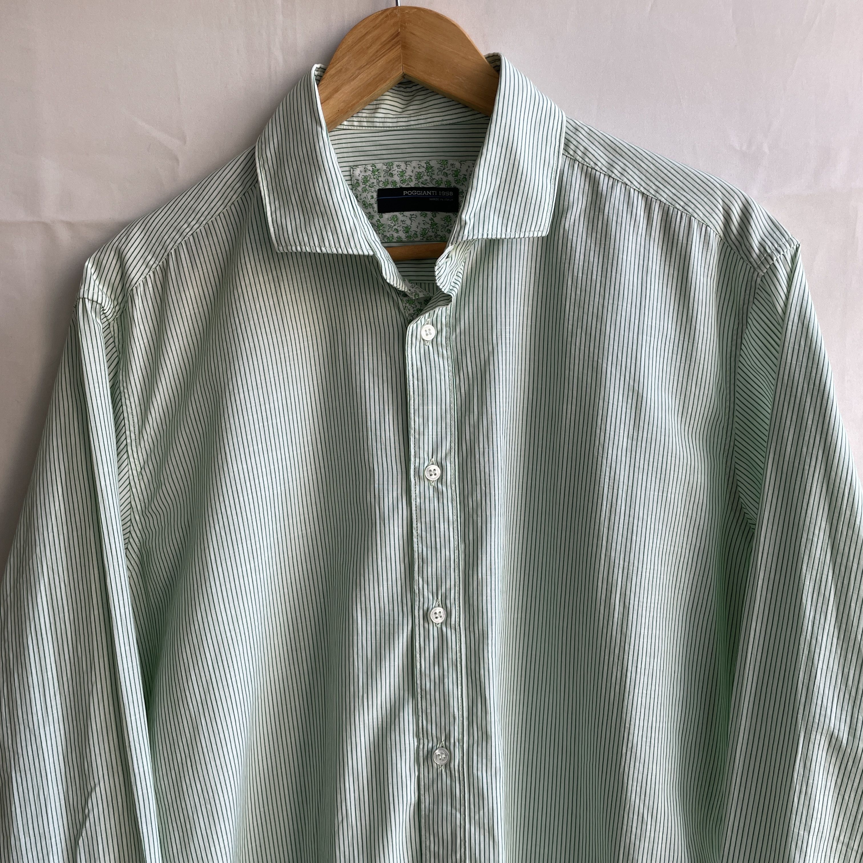 Other Poggianti 1958 Striped Light Green Dress Shirt Size 43 Size 44R - 3 Thumbnail