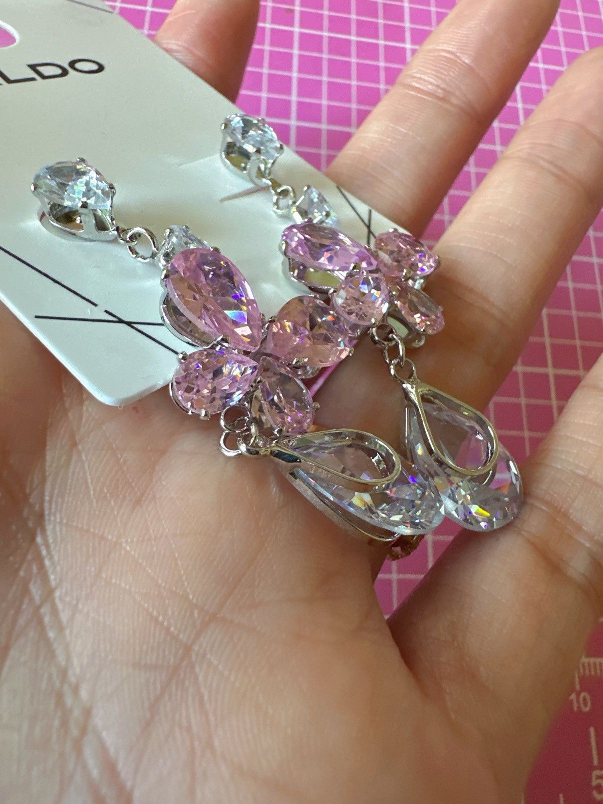 Aldo Aldo earrings pink butterfly crystal clear tear drops silver Size ONE SIZE - 2 Thumbnail