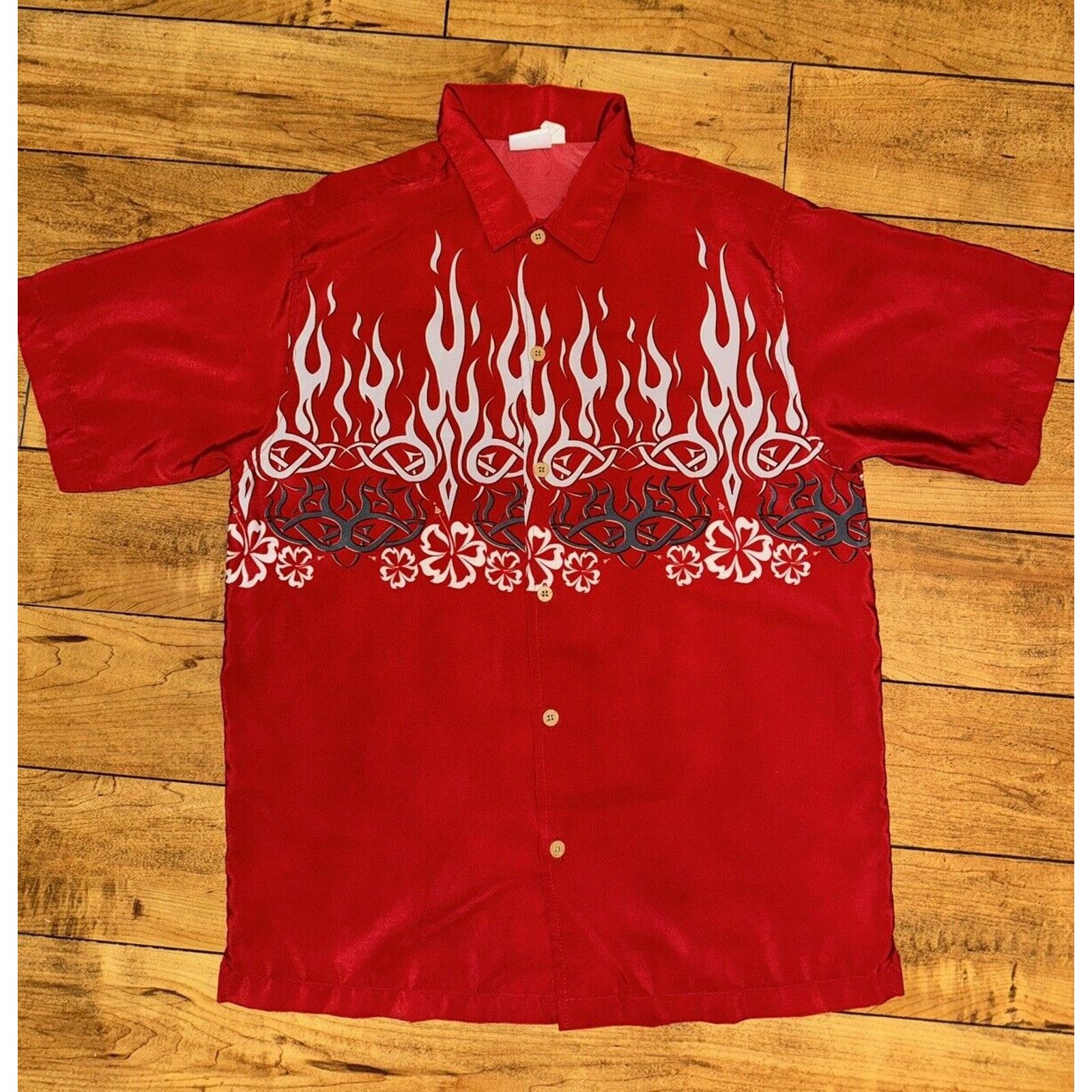 Sideout Youth Sideout Button Up Flame Shirt Red 20x27 Medium Y2K Size US M / EU 48-50 / 2 - 1 Thumbnail