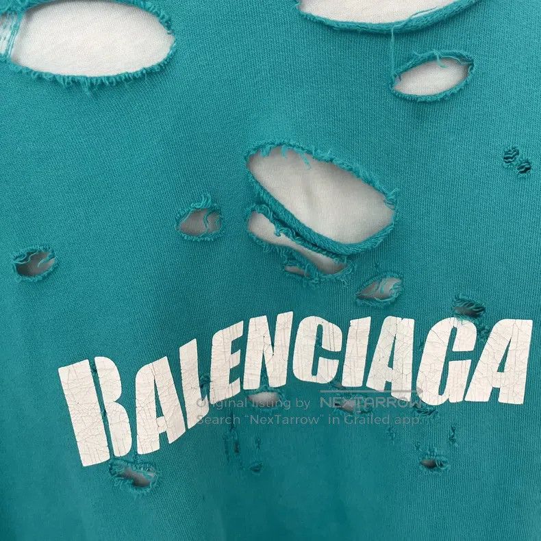 Balenciaga Balenciaga Teal Hole Sweatshirt Size US S / EU 44-46 / 1 - 5 Thumbnail