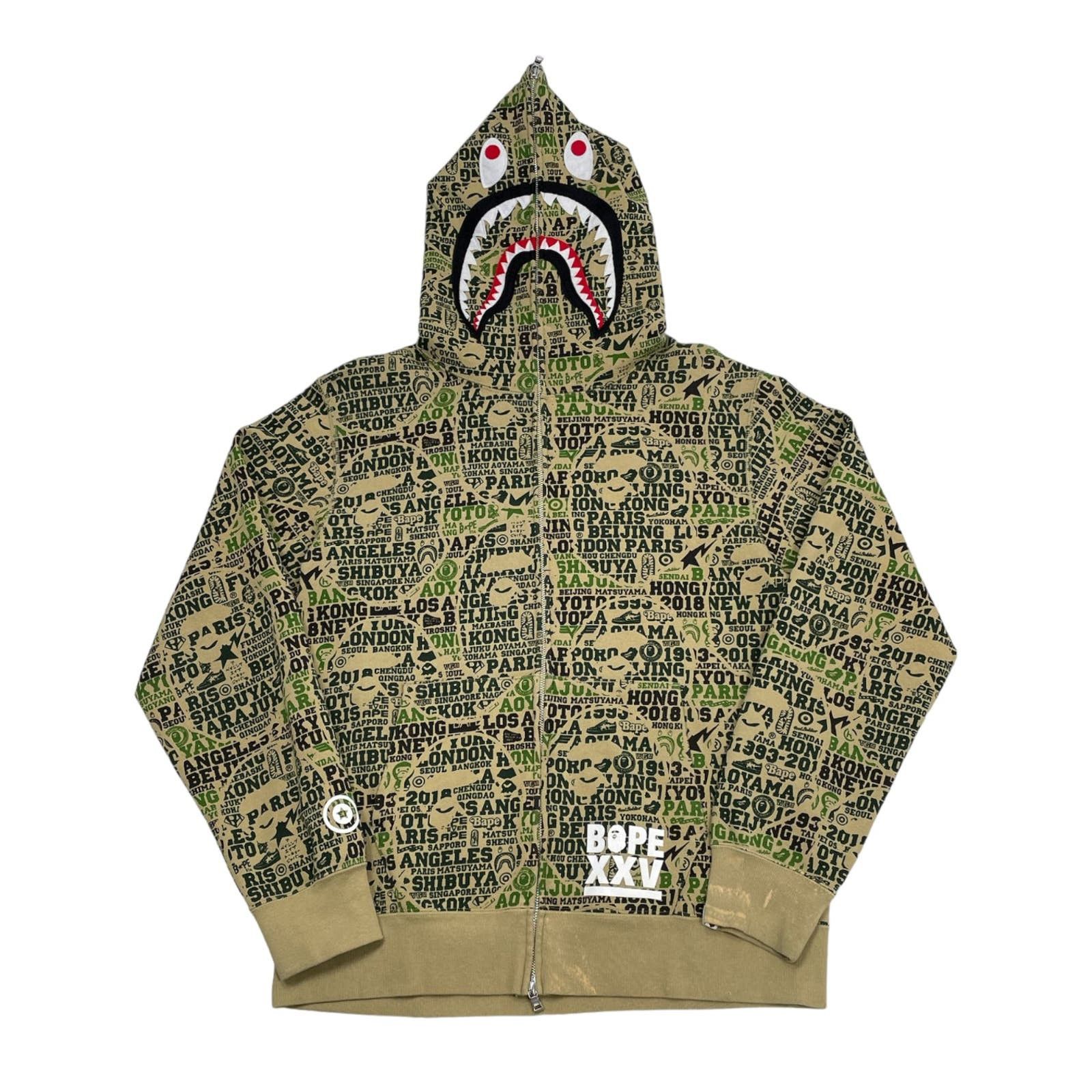 image of Bape Xxv Cities Camo Shark Full Zip Hooded Sweatshirt, Men's (Size XL)