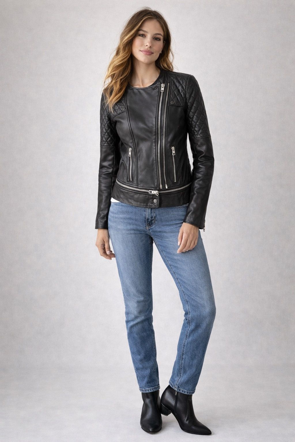 Allsaints All Saints Black Leather Jacket with Quilted Sleeves Size S / US 4 / IT 40 - 3 Thumbnail
