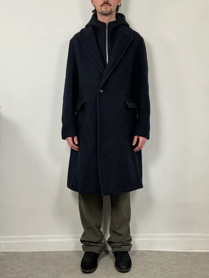 Emporio Armani FW2019 Emporio Armani Navy Wool Layers Long Jacket Size US M / EU 48-50 / 2 - 2 Thumbnail