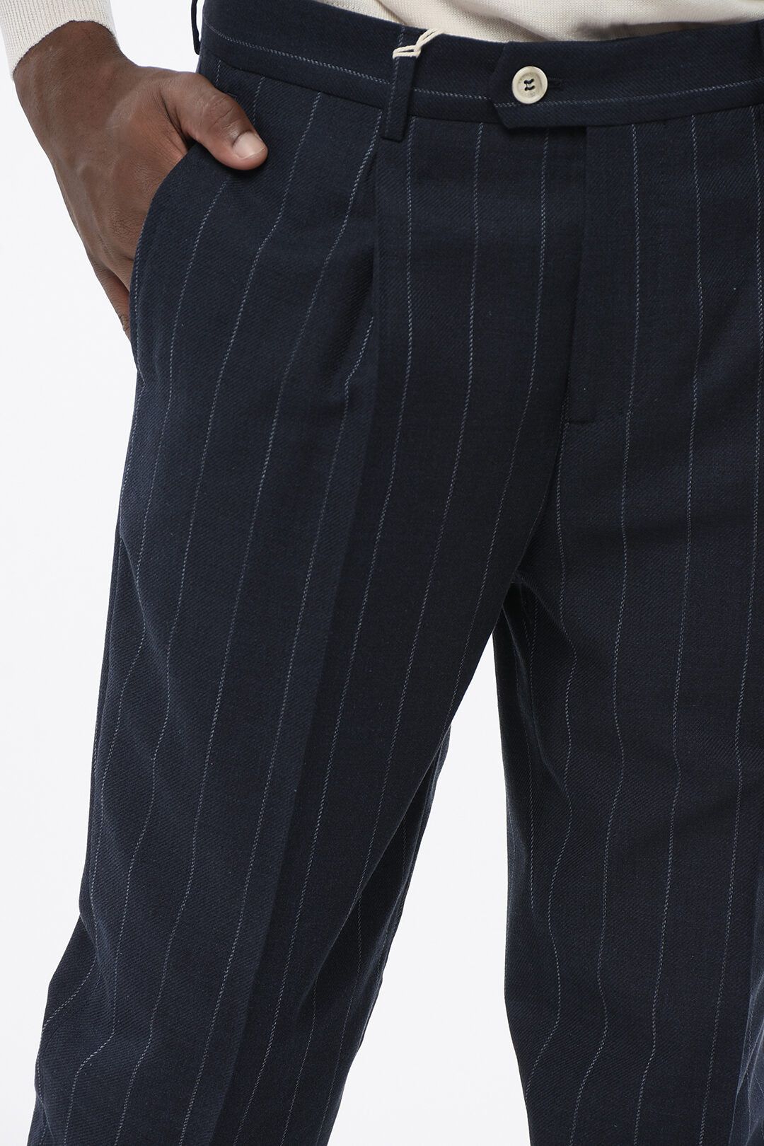 Brunello Cucinelli og1mm0825 Single-pleated Virgin Wool Blend Pant in Blue Size US 38 / EU 54 - 3 Thumbnail