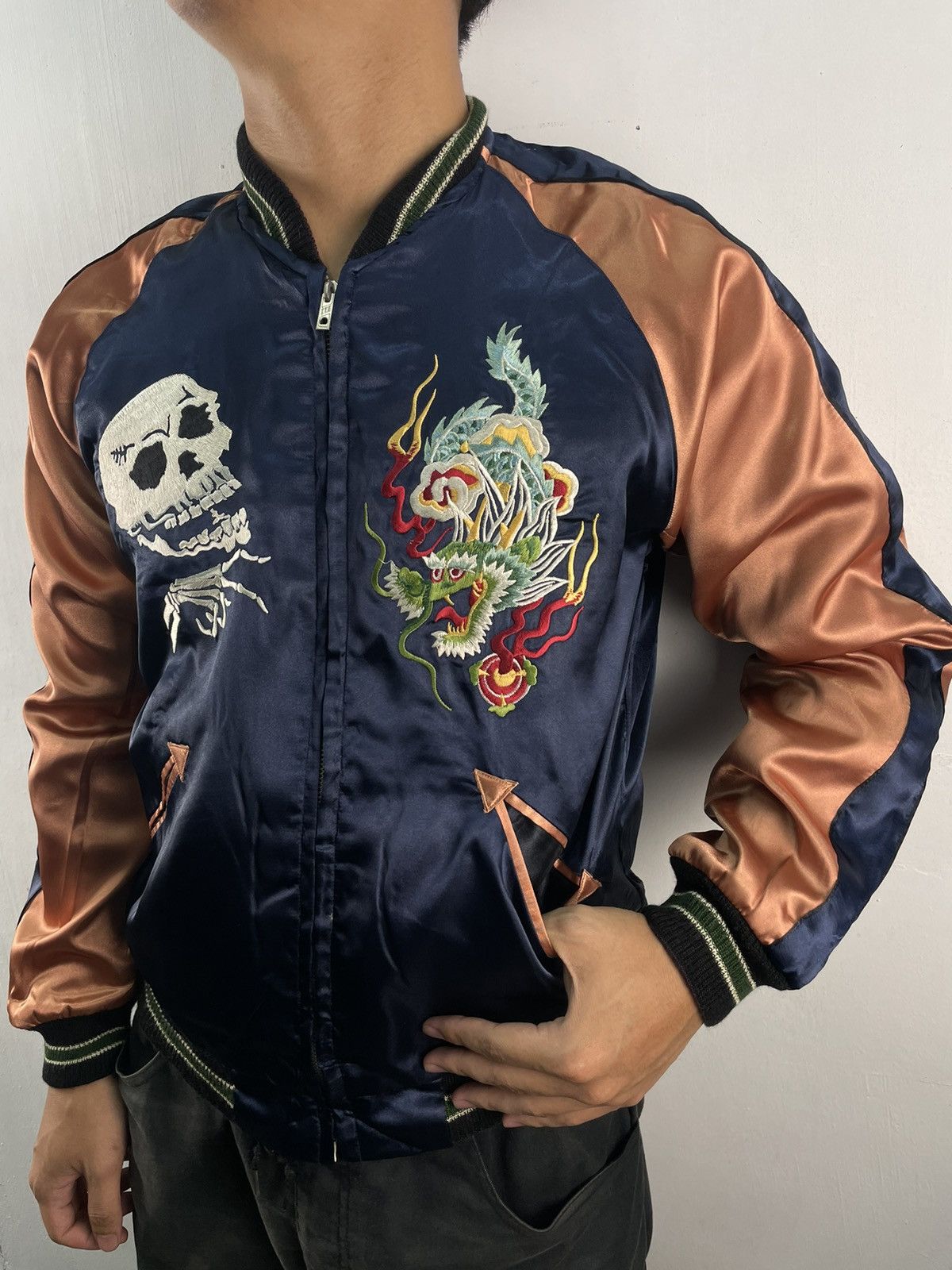 Japanese Brand Sukajan Toyo Vintage Reversible Jacket Skull Navy Tiger Size US S / EU 44-46 / 1 - 8 Thumbnail