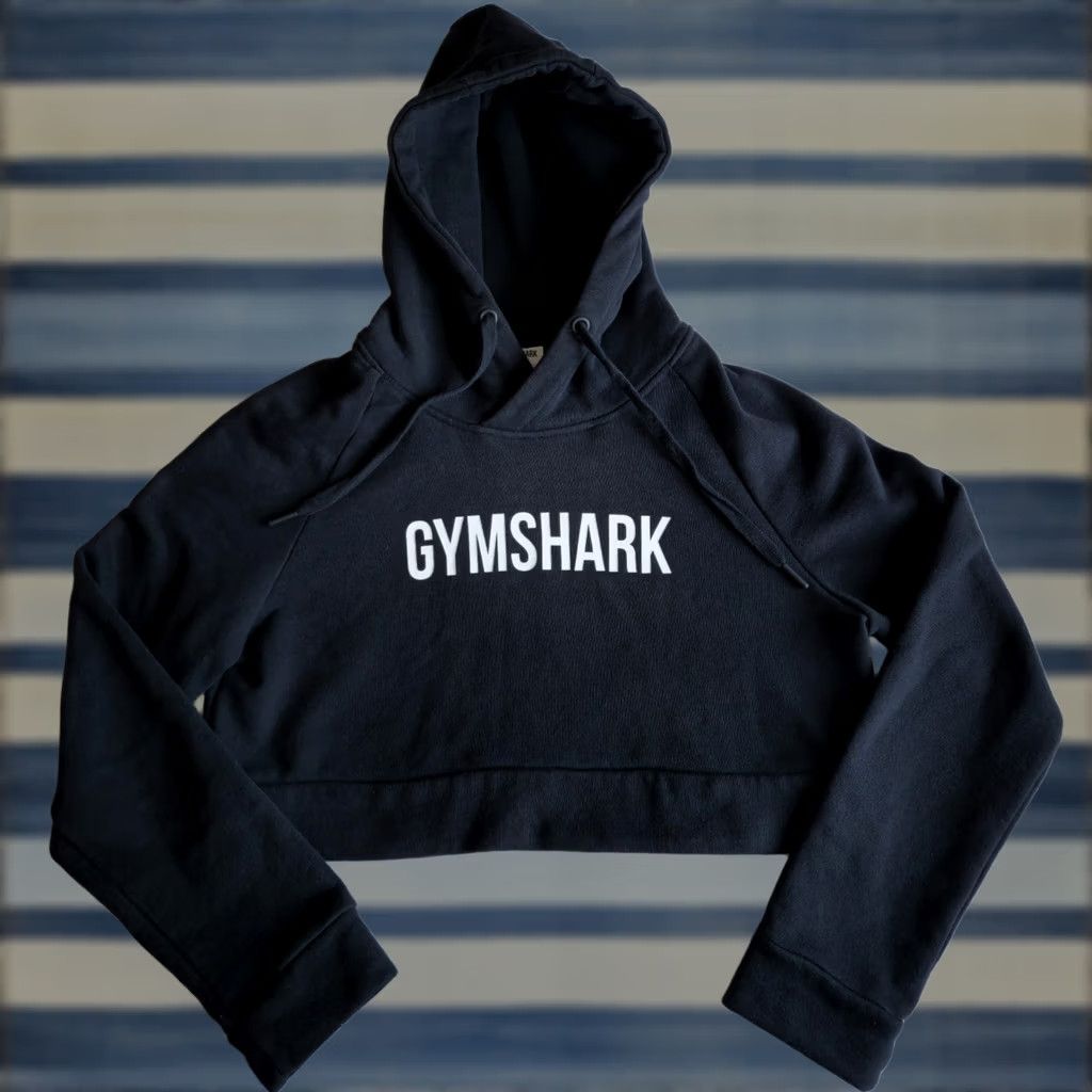 Gymshark Hoodie Womens Small Black Logo Graphic Cropped Sweater Fitness Athleisure, Women's