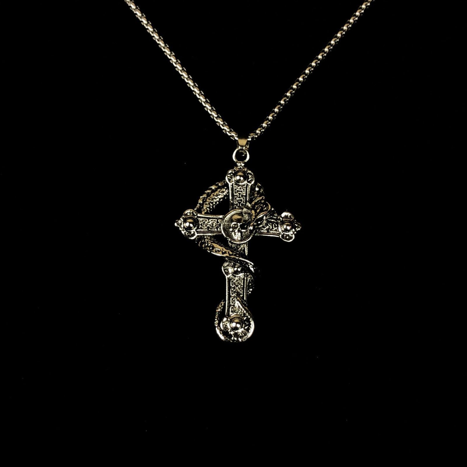 Jewelry Dragon Skull Cross Necklace Punk Chain Size ONE SIZE - 2 Thumbnail