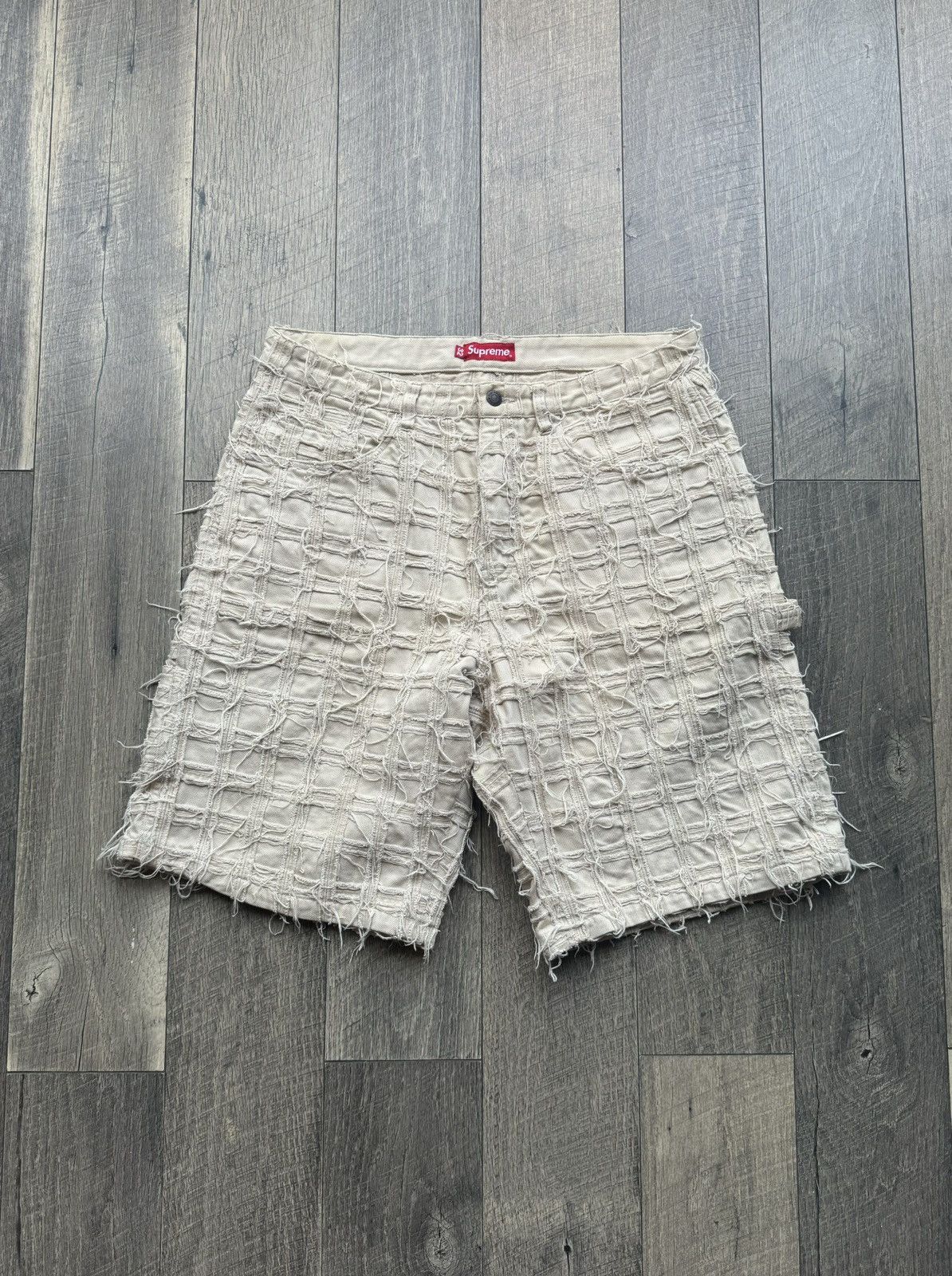 Supreme Natural Frayed Patchwork Baggy Denim Shorts - 32